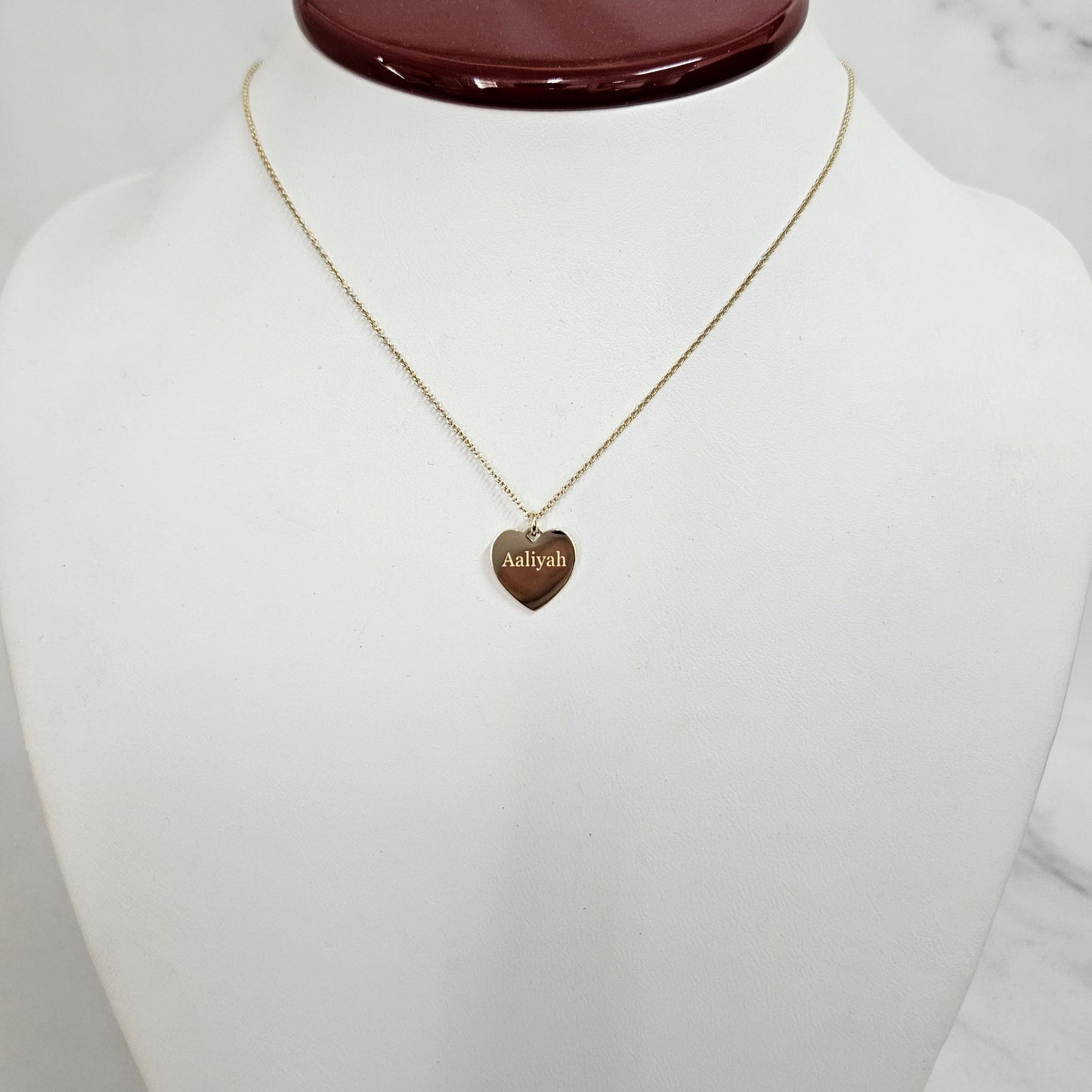 14K Gold Heart Pendant Necklace: Engravable Solid Gold Charm