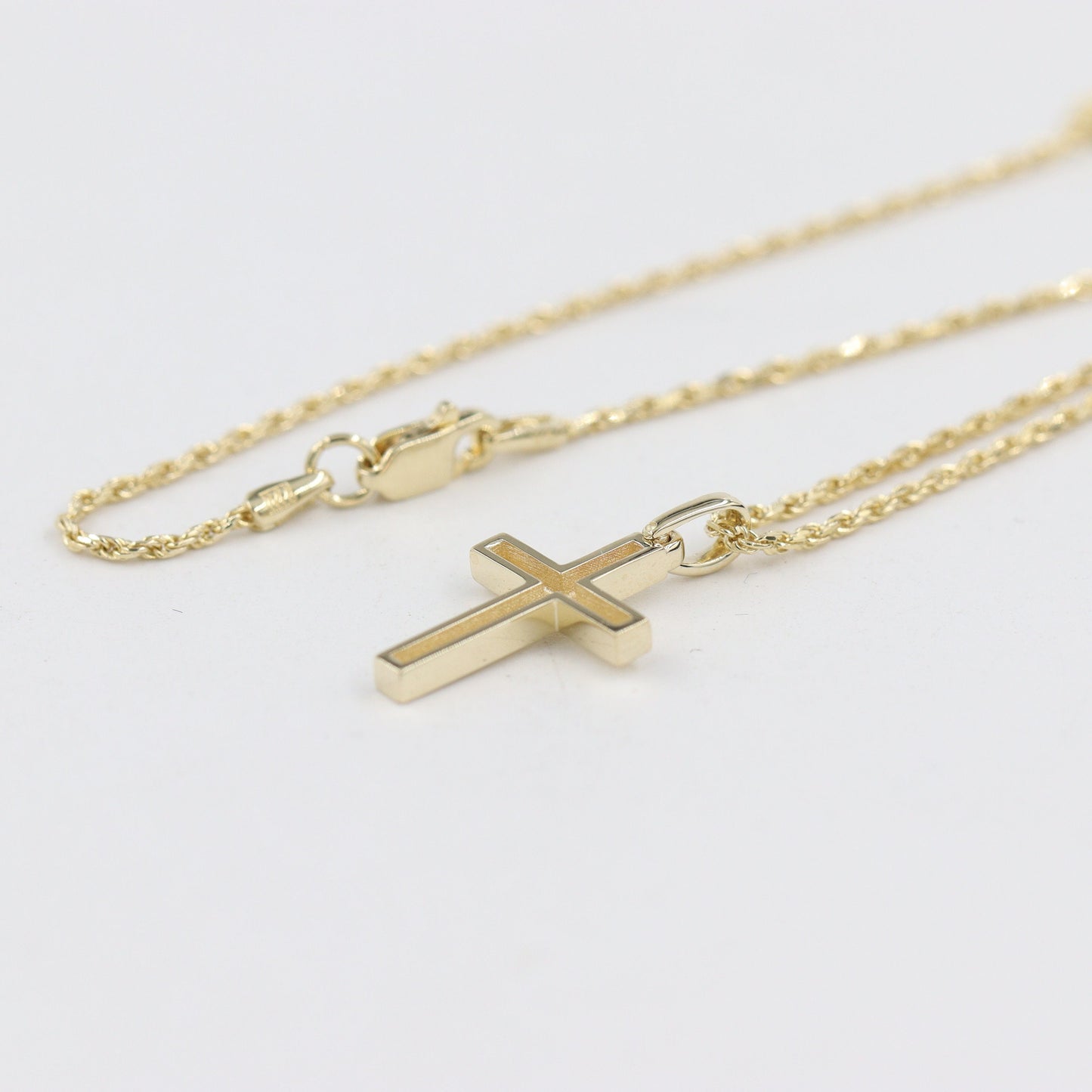 Men's 14k Gold Cross Necklace: Handmade Rope Chain Pendant