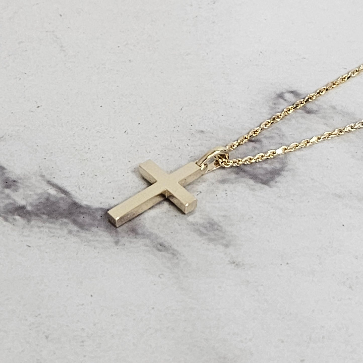 Men's 14k Gold Cross Necklace: Handmade Rope Chain Pendant
