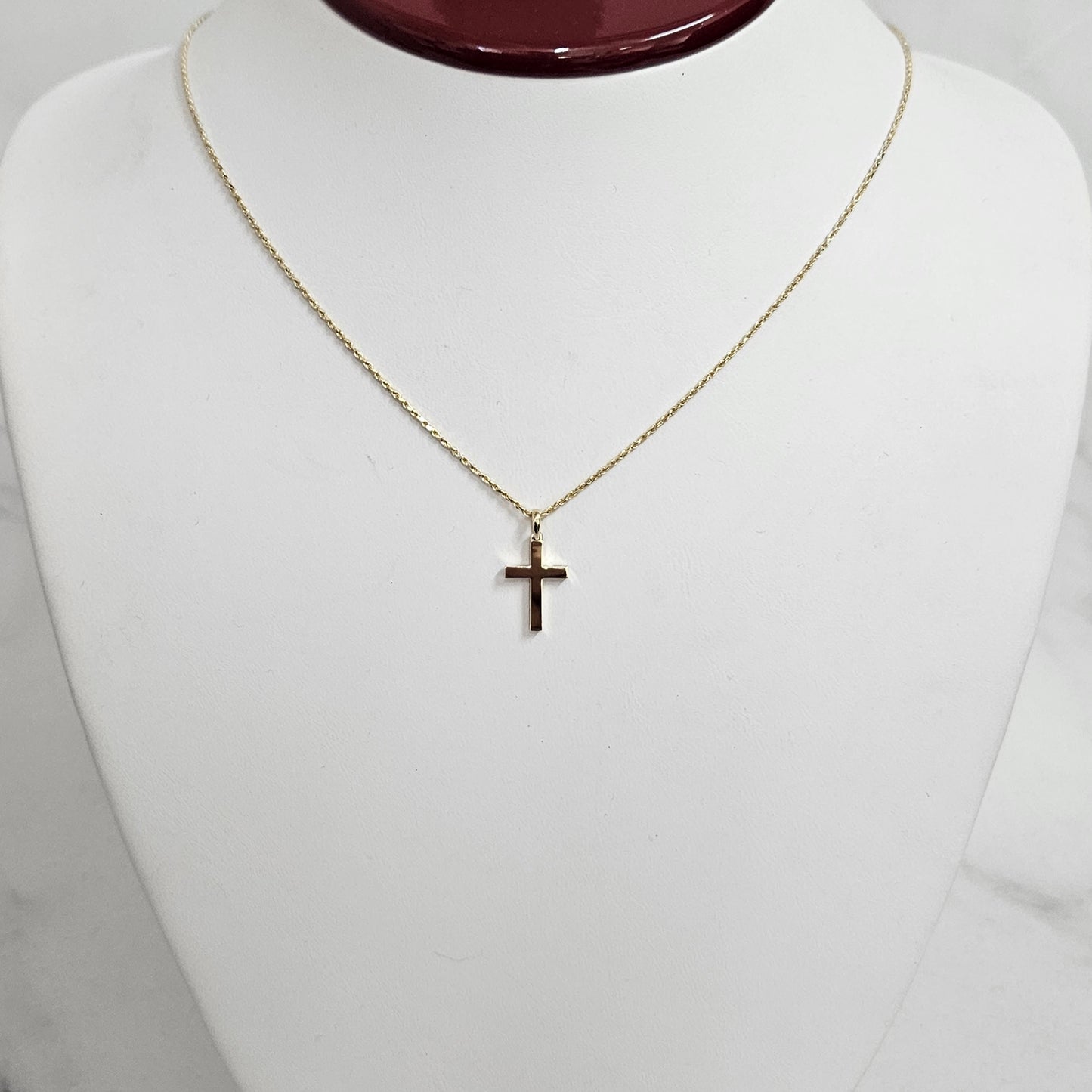 Men's 14k Gold Cross Necklace: Handmade Rope Chain Pendant