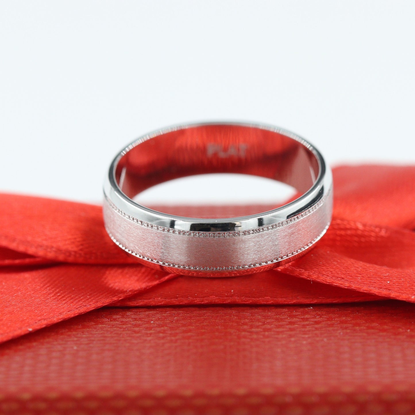 Handmade Platinum Wedding Band Set: Sand Blasted Couple 5mm,6mm Rings - Anniversary Gift