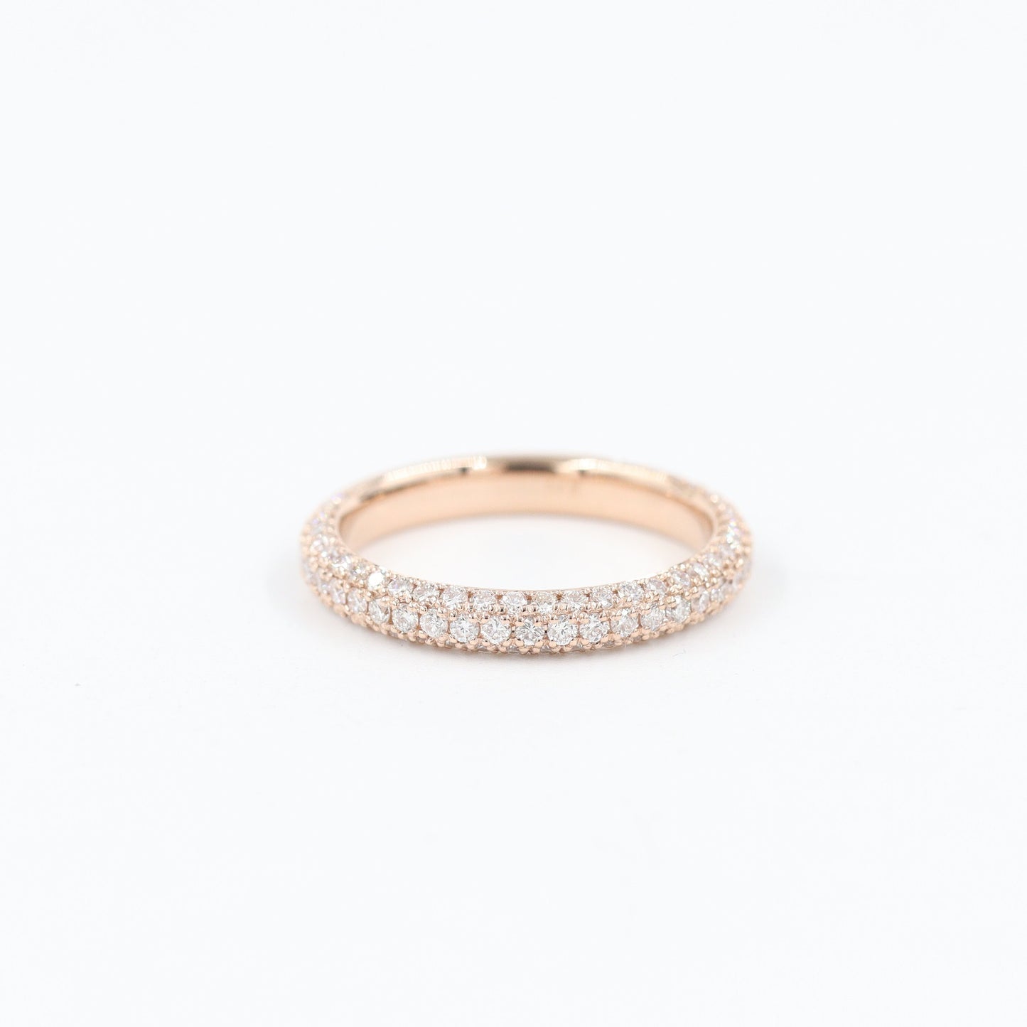 14K Gold 3 Row Natural Diamond 3.0mm Wedding Band: 3/4 Eternity Diamond Anniversary Ring