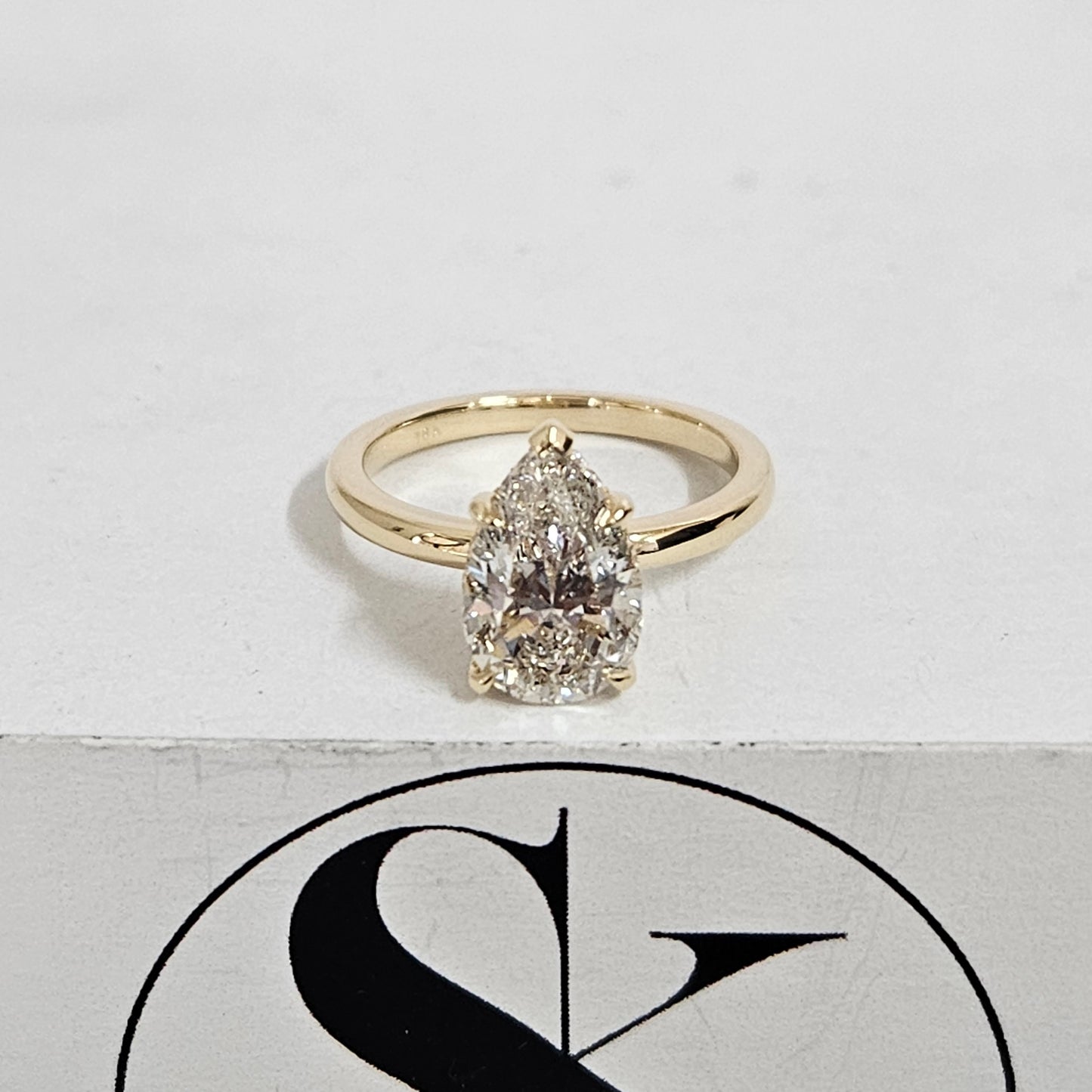 1.7ct Pear Diamond Engagement Ring: 14K Gold Hidden Halo Diamond Ring- Anniversary Ring