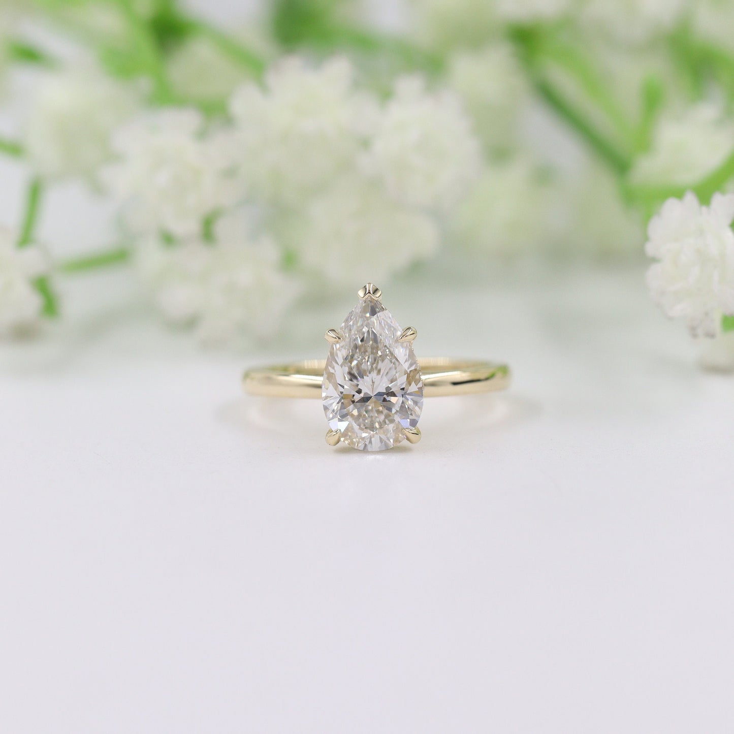 1.7ct Pear Diamond Engagement Ring: 14K Gold Hidden Halo Diamond Ring- Anniversary Ring