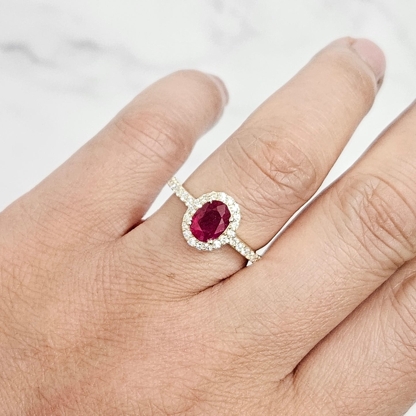 Genuine Ruby Ring/ Ruby Natural Diamond Halo Ring/ Diamond Dainty Ring/Anniversary Gift