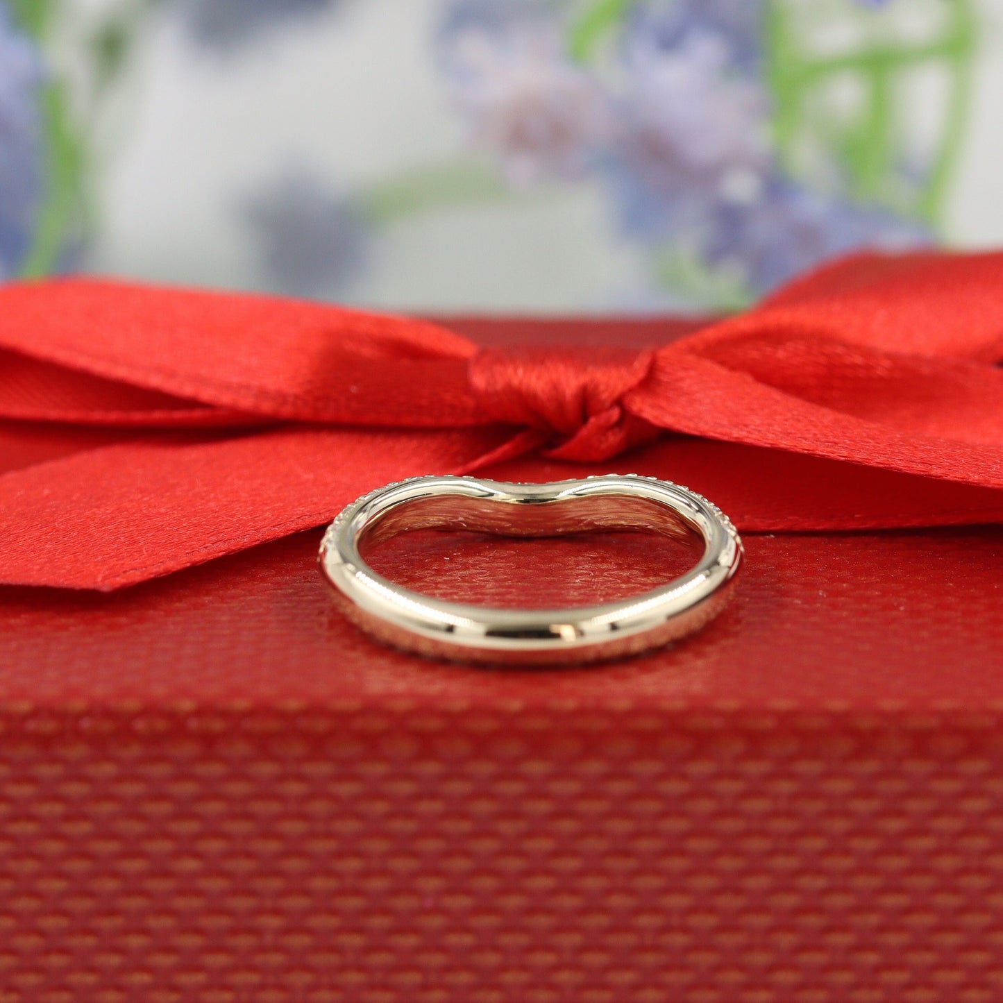 14K Gold 3 Row Natural Diamond Curved 2.6mm Wedding  Band: Triple Row Anniversary Ring