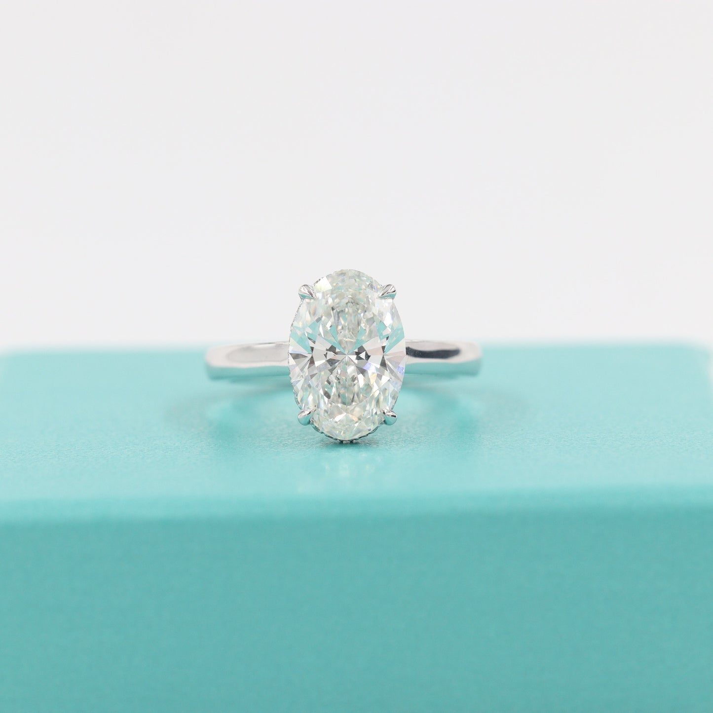 3ct Oval Diamond Engagement Ring: 14K Gold Hidden Halo Diamond Ring  - Anniversary gift