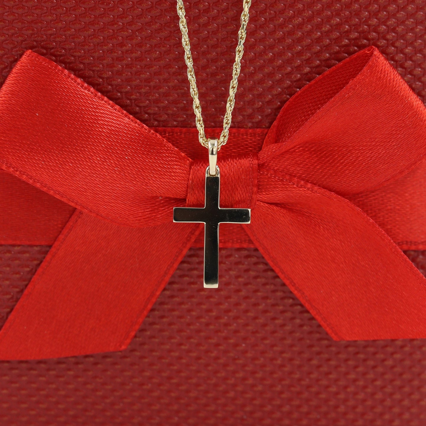 Men's 14k Gold Cross Necklace: Handmade Rope Chain Pendant