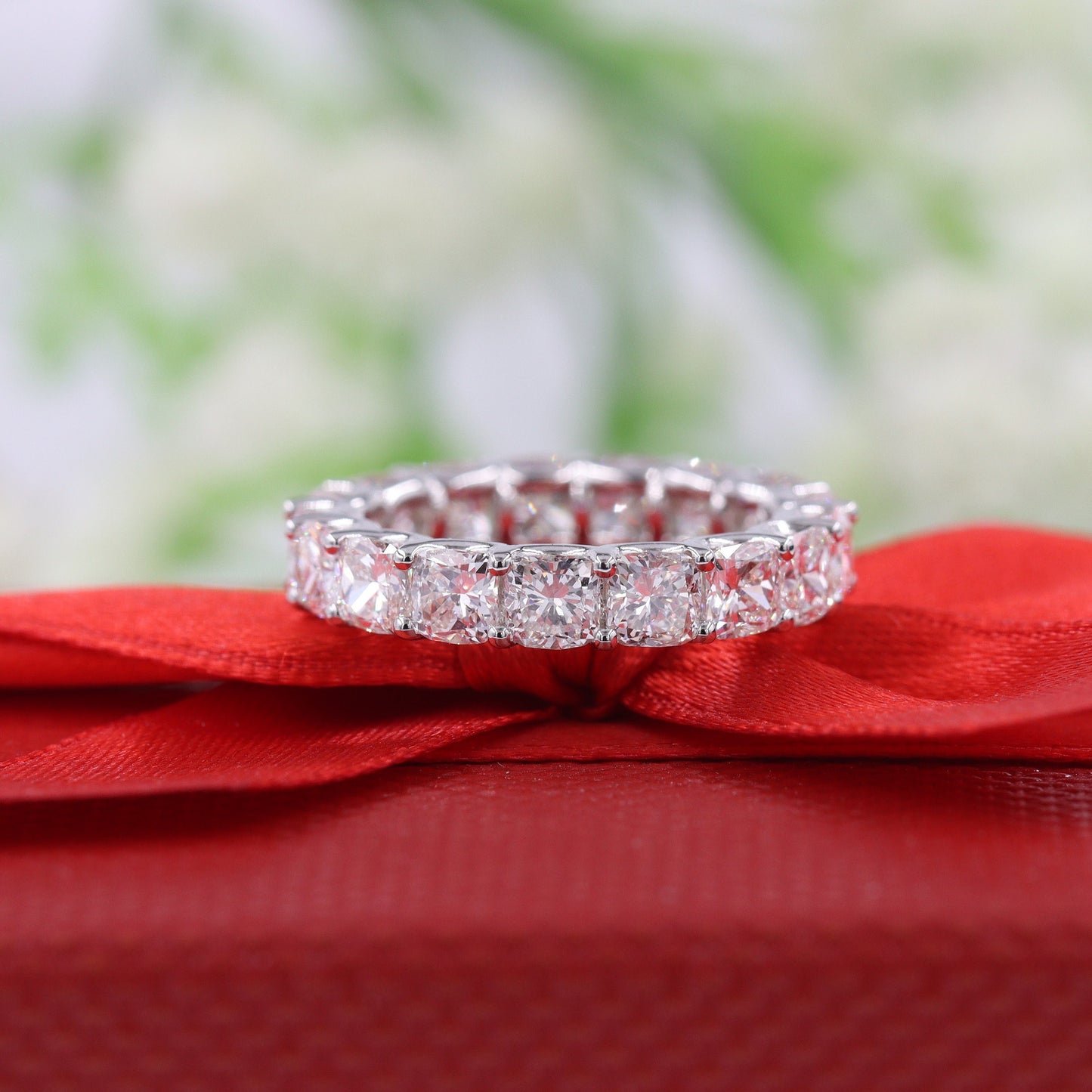 Cushion Cut Natural Diamond Eternity Band: 14K Gold Anniversary Ring