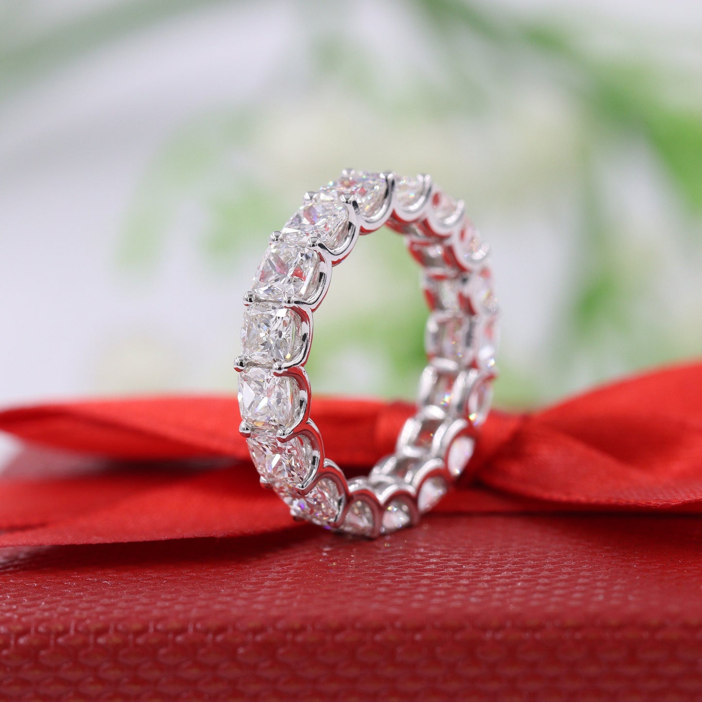 Cushion Cut Natural Diamond Eternity Band: 14K Gold Anniversary Ring