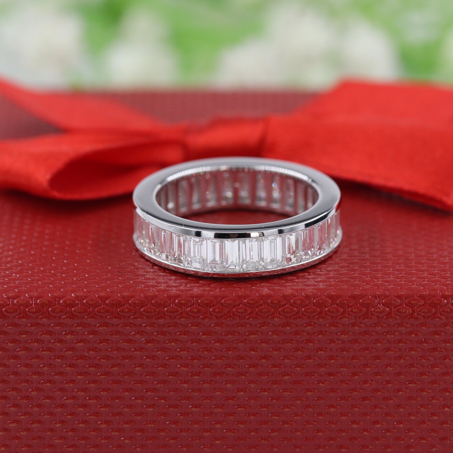 Baguette Natural Diamond Eternity Band: 4.1ctw Channel Set 14K Gold Wedding Ring- Anniversary Gift