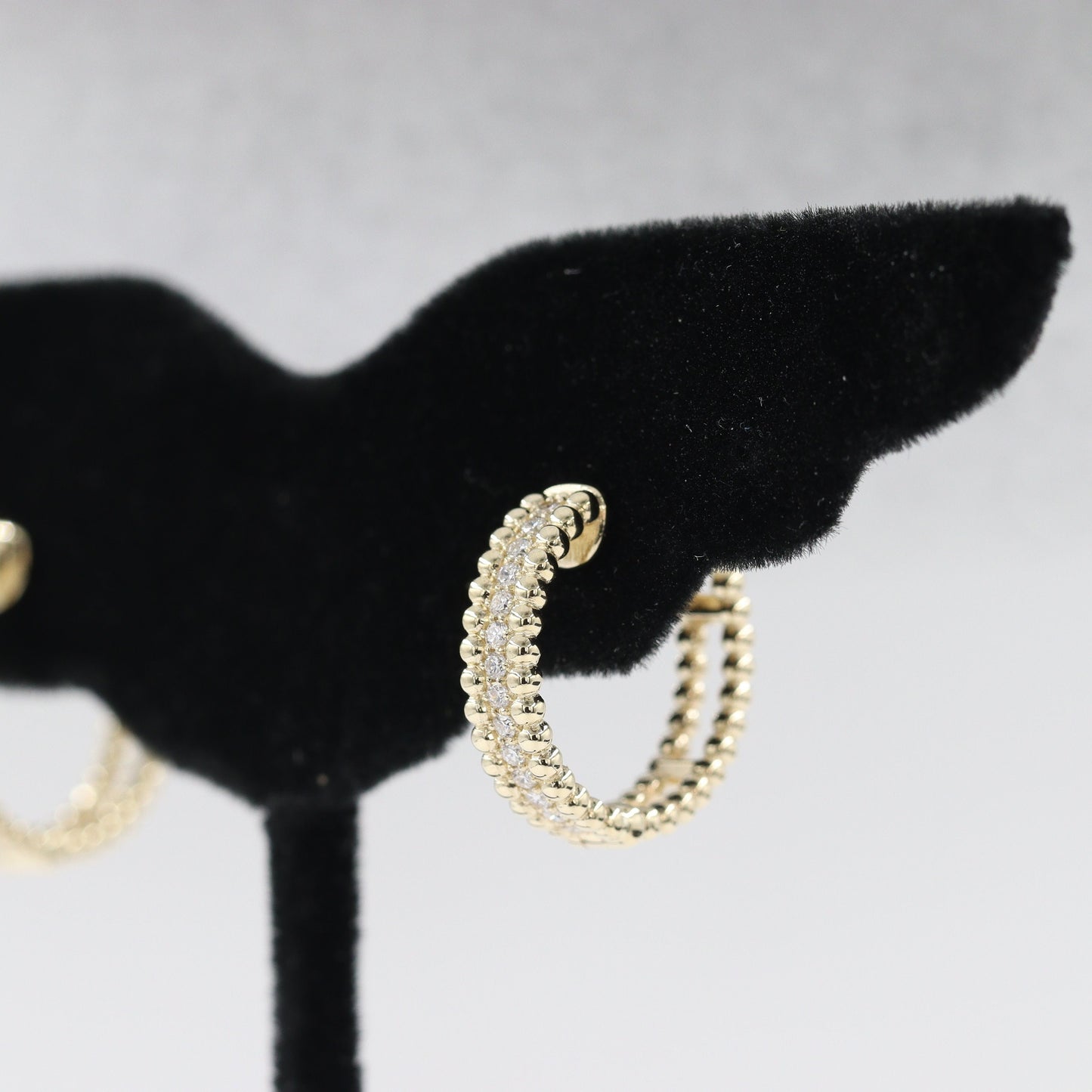 Handmade Double Bead Hoop Natural Diamond Earrings/Diameter 17mm hoop Diamond Earrings/Diamond   Hoop earring/ Anniversary gift