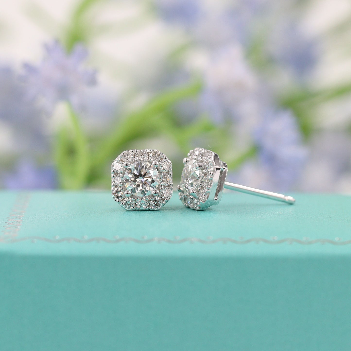 Men's Stud Natural Diamond Earrings/Halo Earrings/Diamond Earrings/14K 18K Gold Diamond Women's & Men's Stud Earrings/Anniversary gift