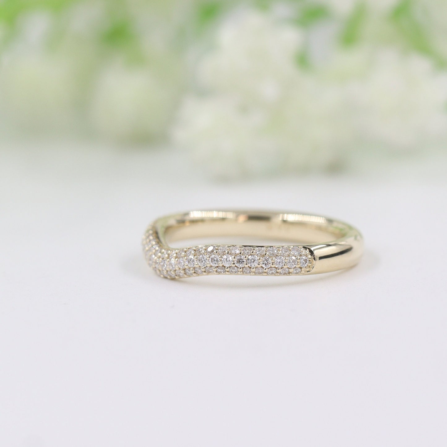 14K Gold 3 Row Natural Diamond Curved 2.6mm Wedding  Band: Triple Row Anniversary Ring