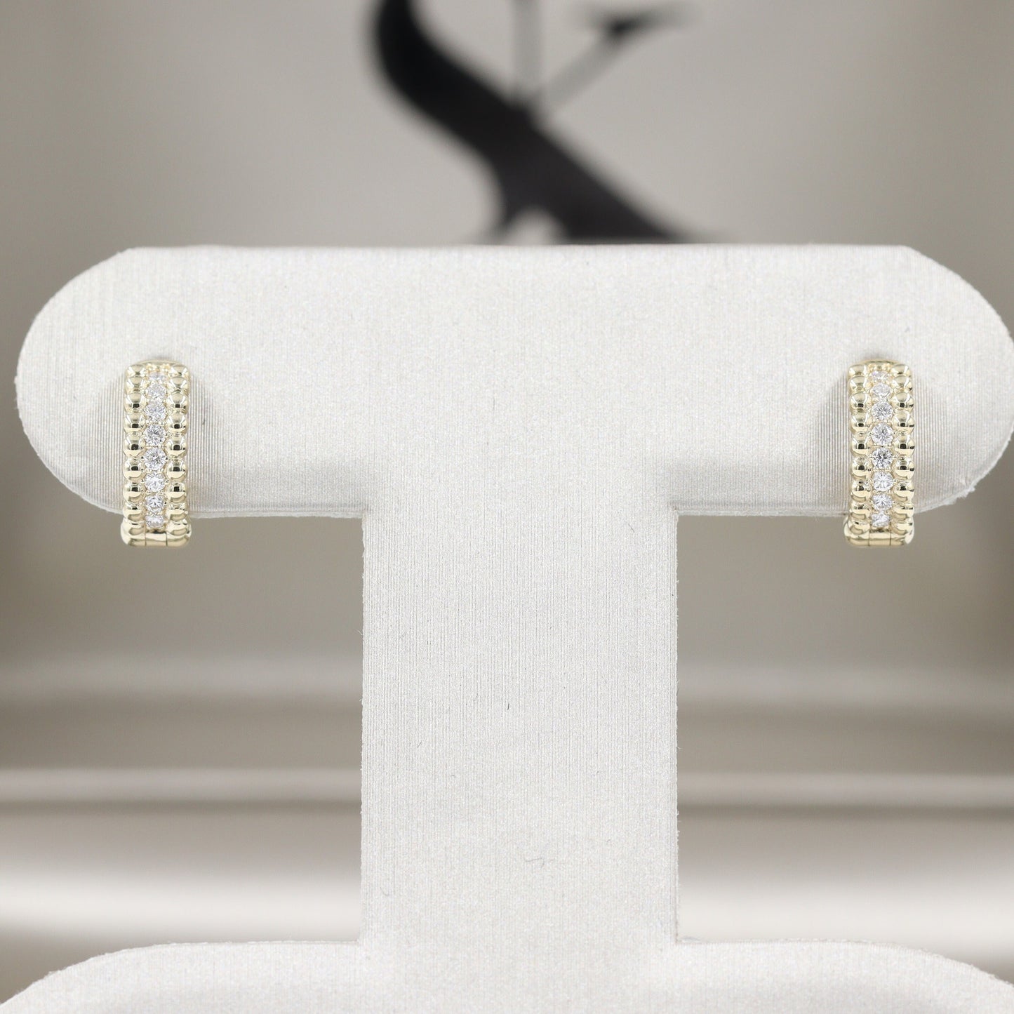 Double Bead Natural Diamond Hoop Earrings/14K,18K gold Diameter 11.5mm Diamond Earrings/Diamond hoop earring/ Hoop earring/ Anniversary gift