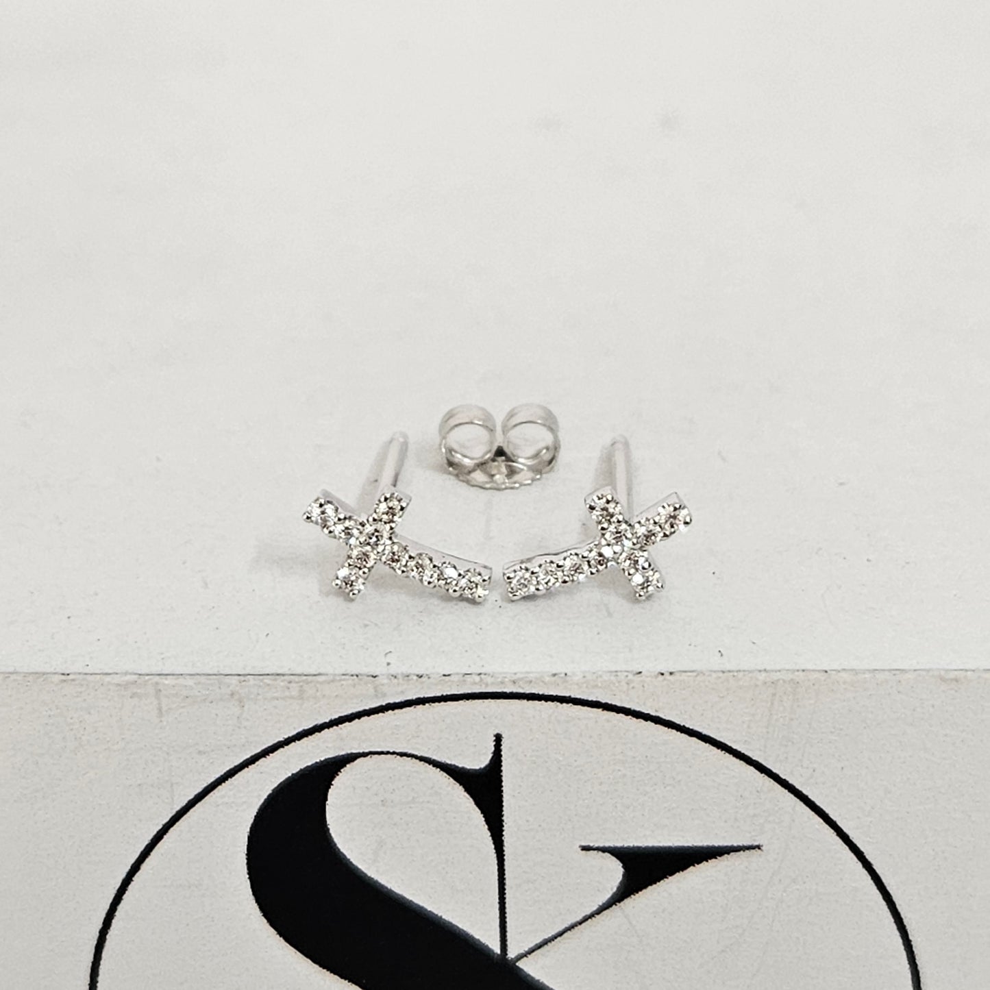 14k gold Natural Diamond Cross Earrings: Dainty Gold Studs