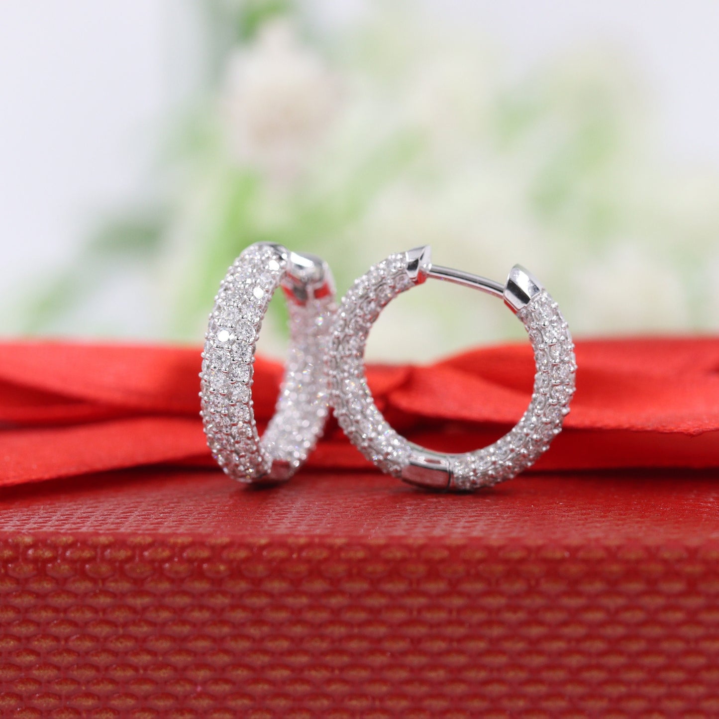 Handmade 14K Gold Natural Diamond Hoop 6 Row Earrings: 2.45ct Huggies, Full Diamond Dome Hoop Earrings - Anniversary gift