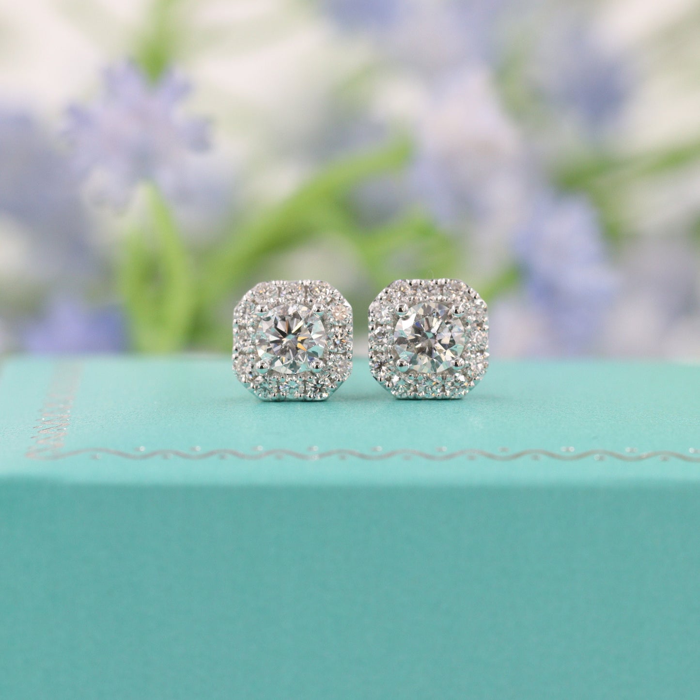 Men's Stud Natural Diamond Earrings/Halo Earrings/Diamond Earrings/14K 18K Gold Diamond Women's & Men's Stud Earrings/Anniversary gift