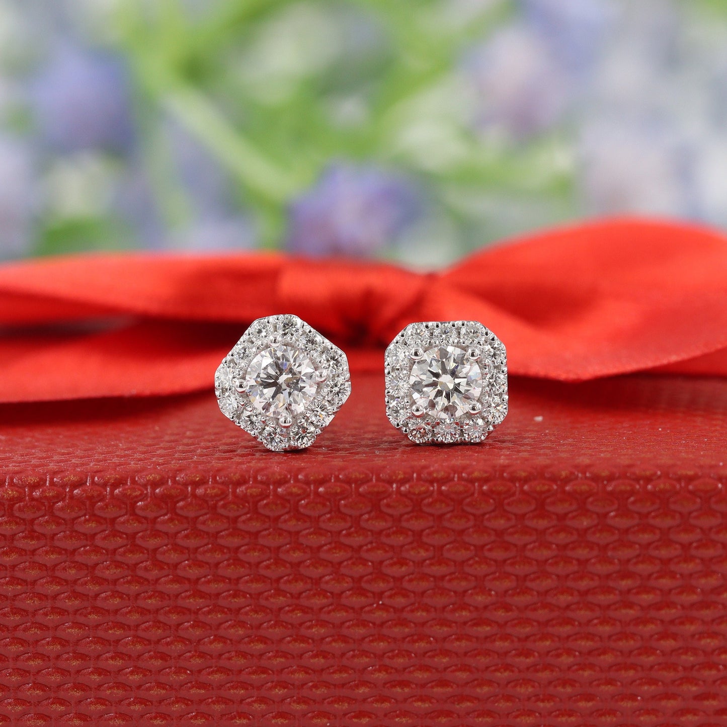 Men's Stud Natural Diamond Earrings/Halo Earrings/Diamond Earrings/14K 18K Gold Diamond Women's & Men's Stud Earrings/Anniversary gift