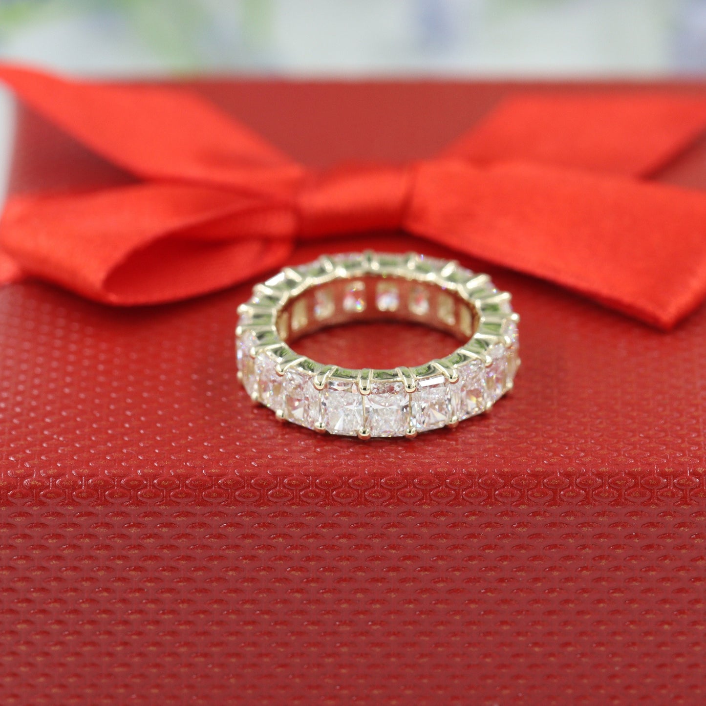5ct Radiant Cut Diamond Eternity Band - 14K Gold Diamond Wedding Ring - Anniversary gift