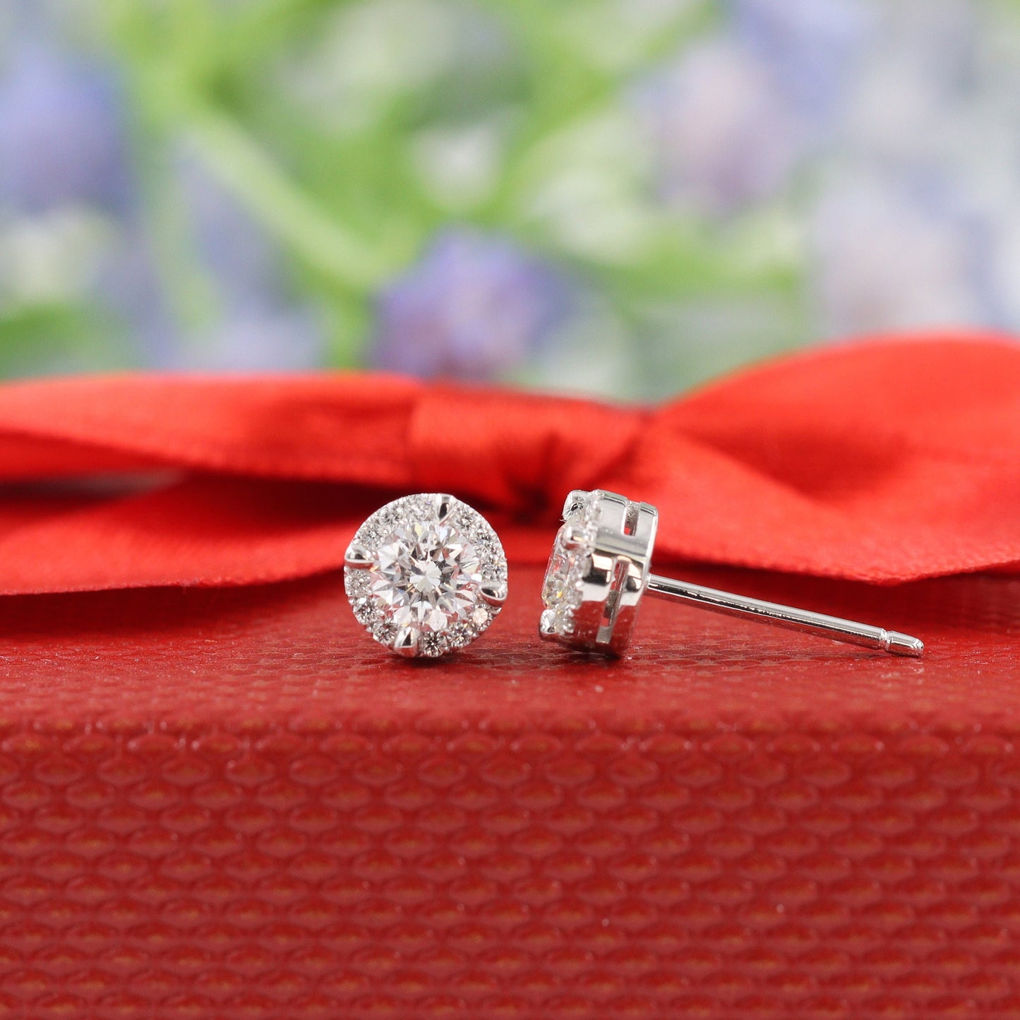Natural Diamond Stud Earrings/Round Halo Earrings/Diamond Earrings/14K 18K Gold Diamond Women's & Men's Stud Earrings/Anniversary gift