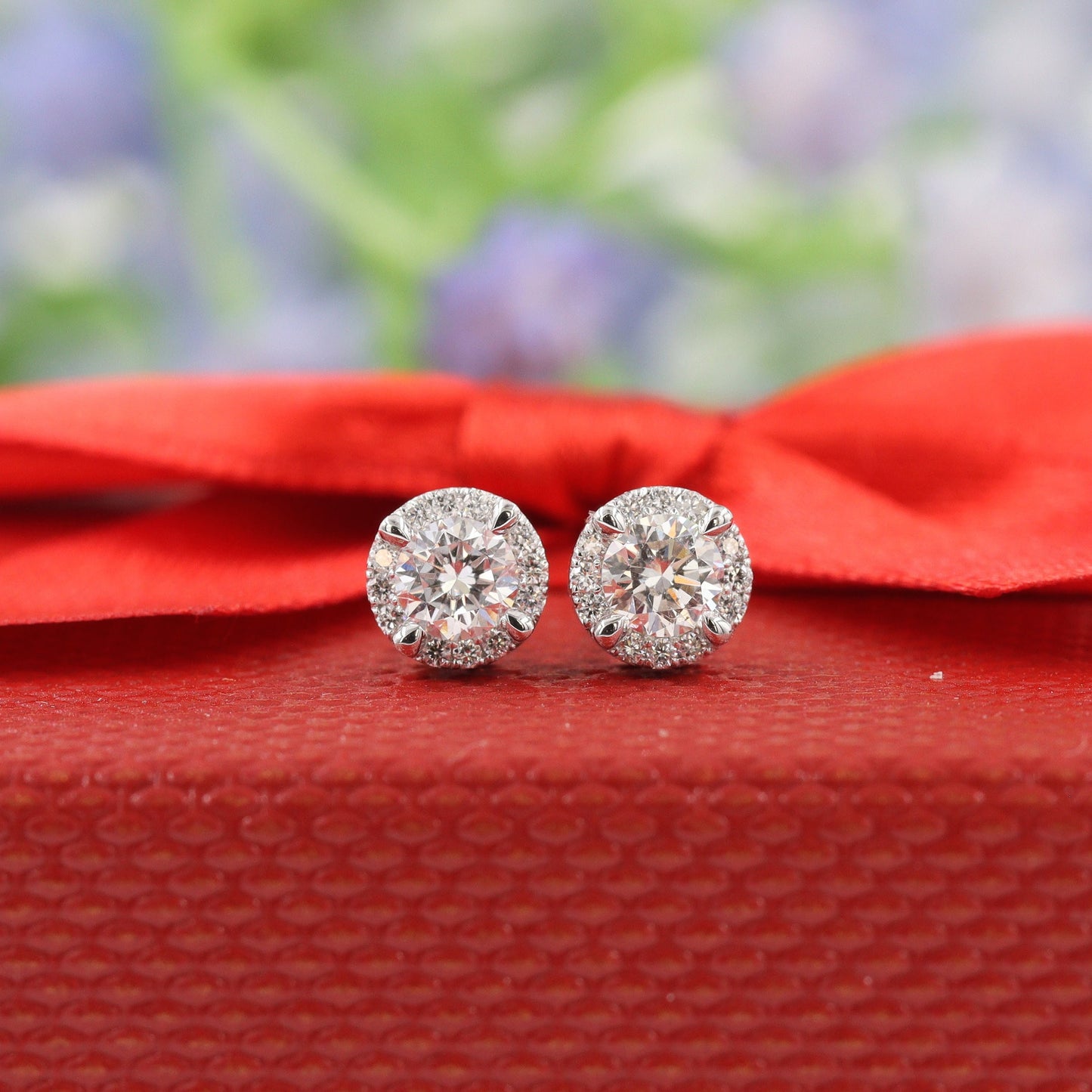 Natural Diamond Stud Earrings/Round Halo Earrings/Diamond Earrings/14K 18K Gold Diamond Women's & Men's Stud Earrings/Anniversary gift