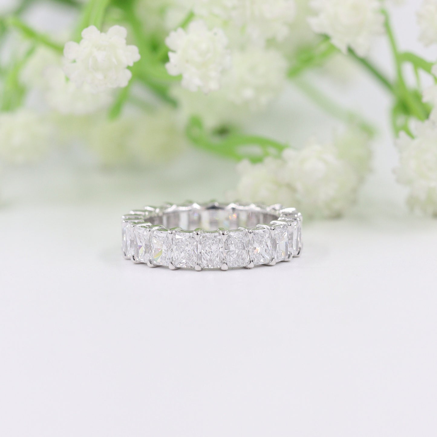 Radiant Cut 4.35ct Natural Diamond Eternity Wedding Band - 14K Gold