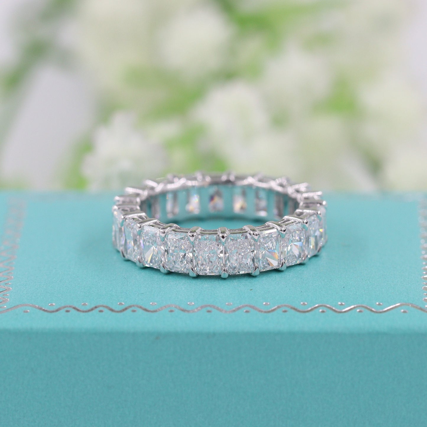 Radiant Cut 4.35ct Natural Diamond Eternity Wedding Band - 14K Gold