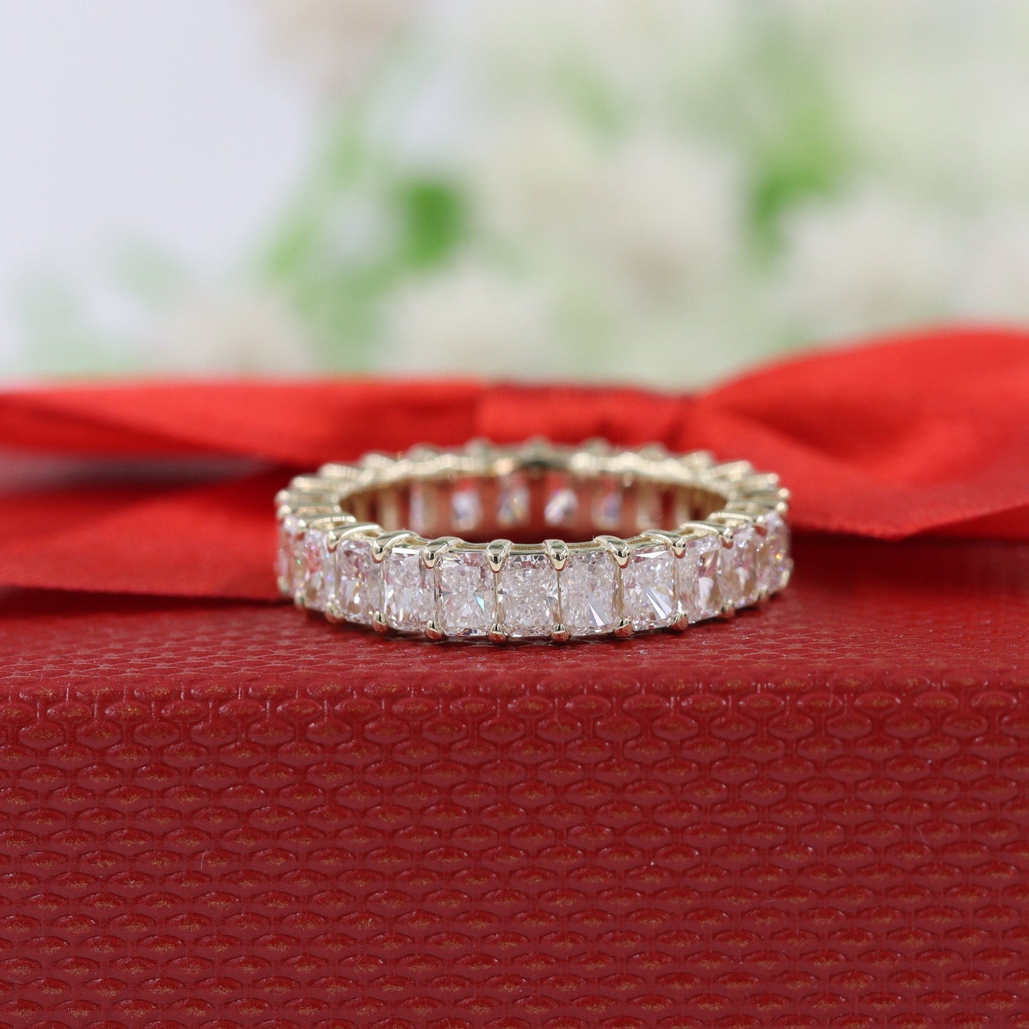 Radiant Cut Natural Diamond Eternity Band - 14K Gold Wedding Ring
