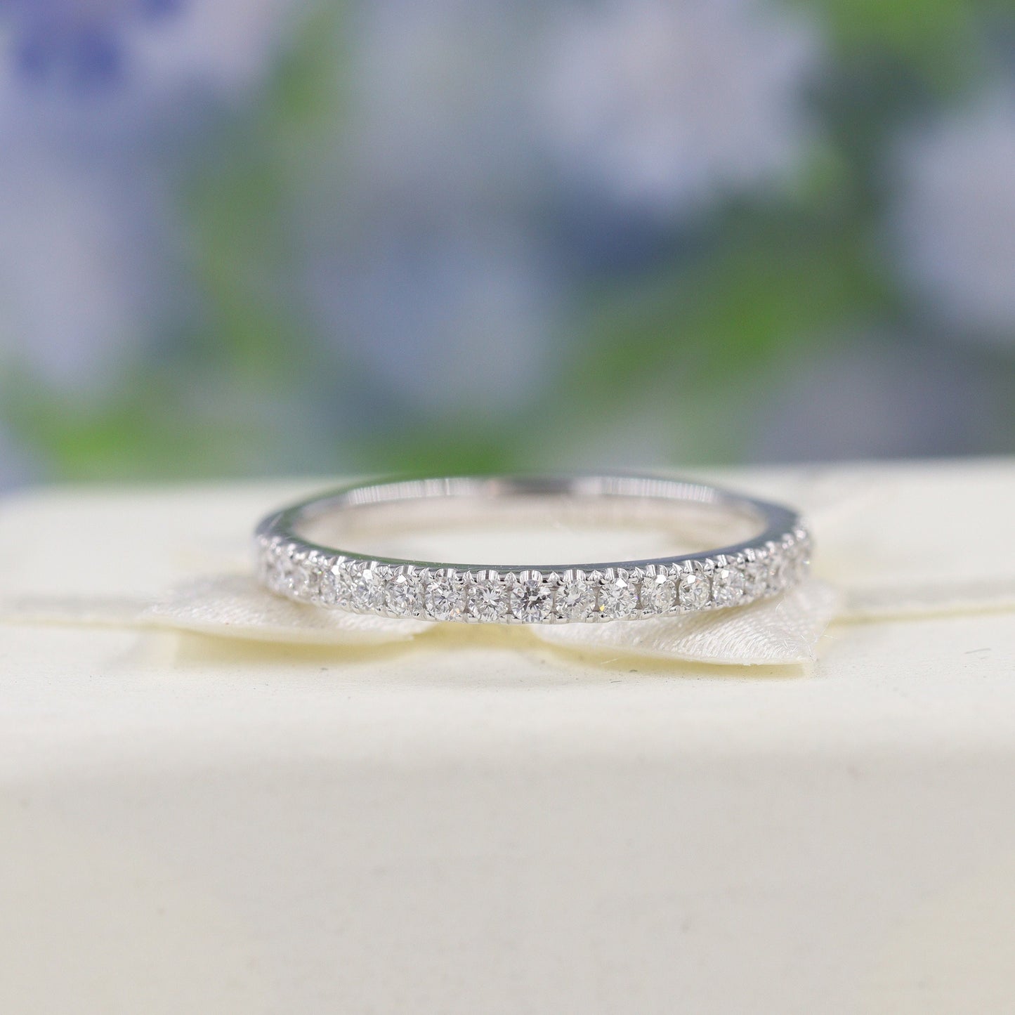 14K Gold Natural Diamond Wedding Band: Half Eternity Stackable Diamond Wedding 1.7mm Band - Anniversary gift