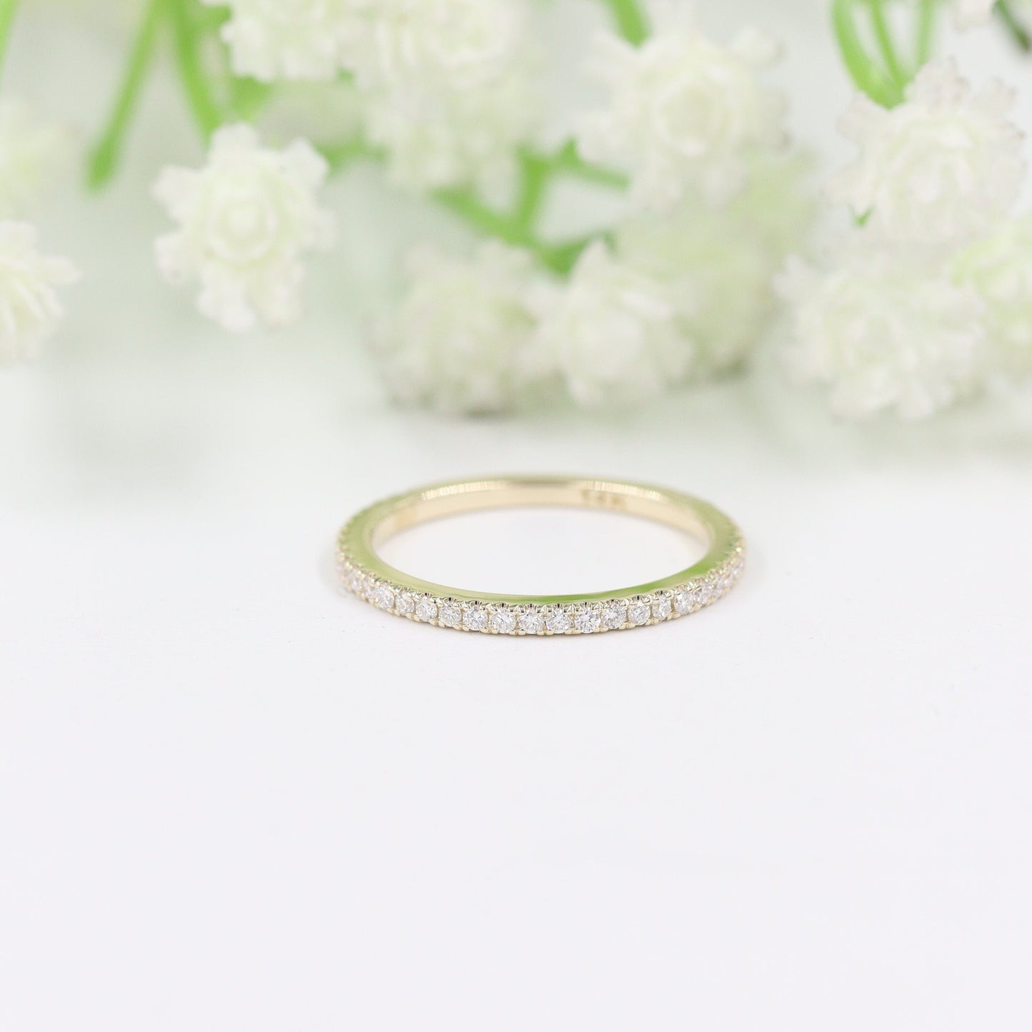 14K gold Half & 3/4 Eternity Natural diamond  Band/Width 1.4mm Stackable Diamond Wedding Band/Diamond Eternity Wedding Band/Anniversary Gift