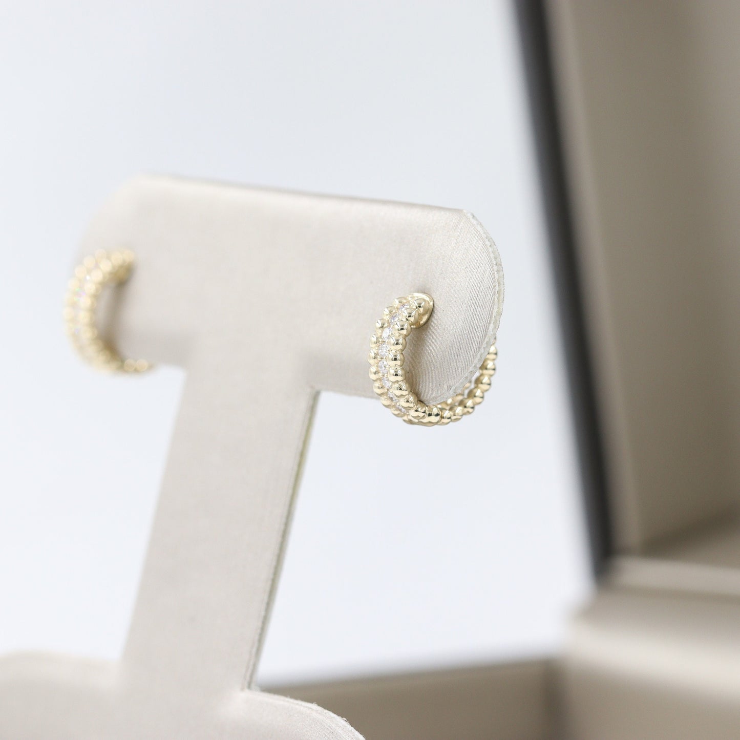 Double Bead Natural Diamond Hoop Earrings/14K,18K gold Diameter 11.5mm Diamond Earrings/Diamond hoop earring/ Hoop earring/ Anniversary gift
