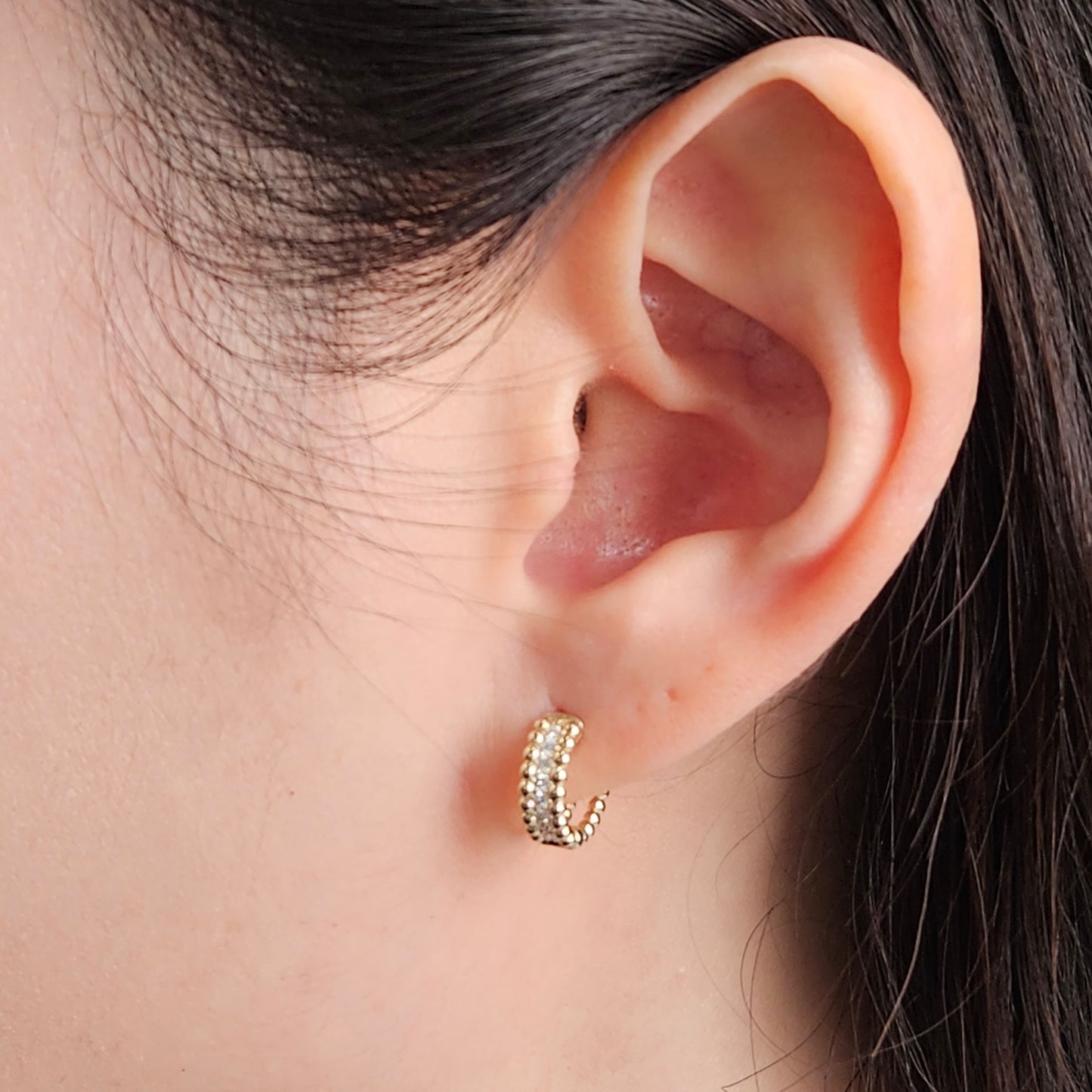 Double Bead Natural Diamond Hoop Earrings/14K,18K gold Diameter 11.5mm Diamond Earrings/Diamond hoop earring/ Hoop earring/ Anniversary gift
