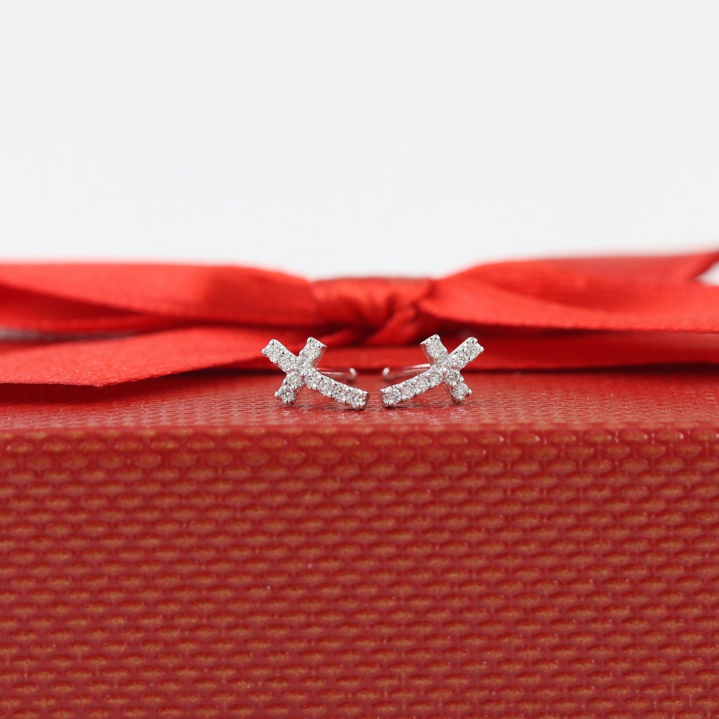 14k gold Natural Diamond Cross Earrings: Dainty Gold Studs