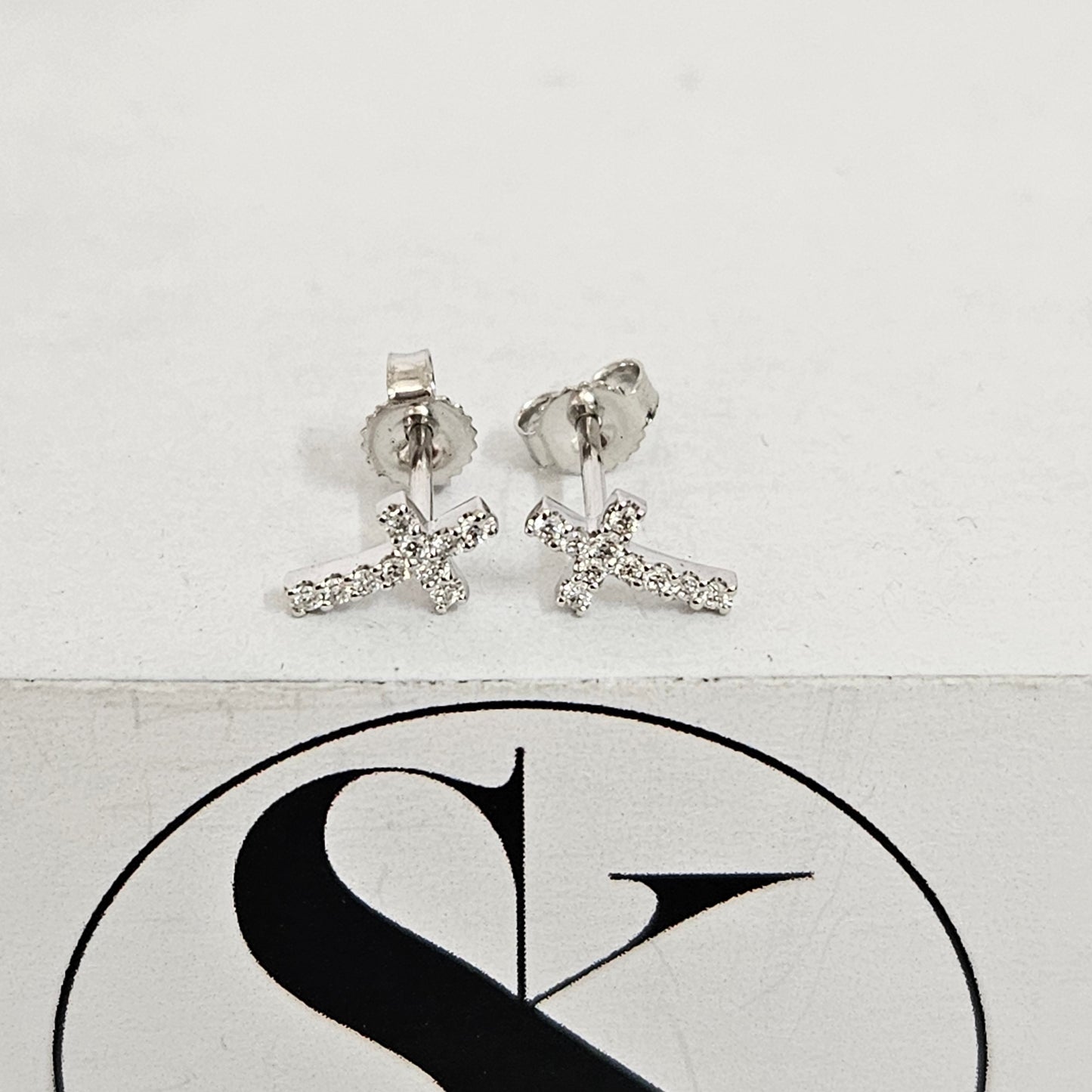 14k gold Natural Diamond Cross Earrings: Dainty Gold Studs