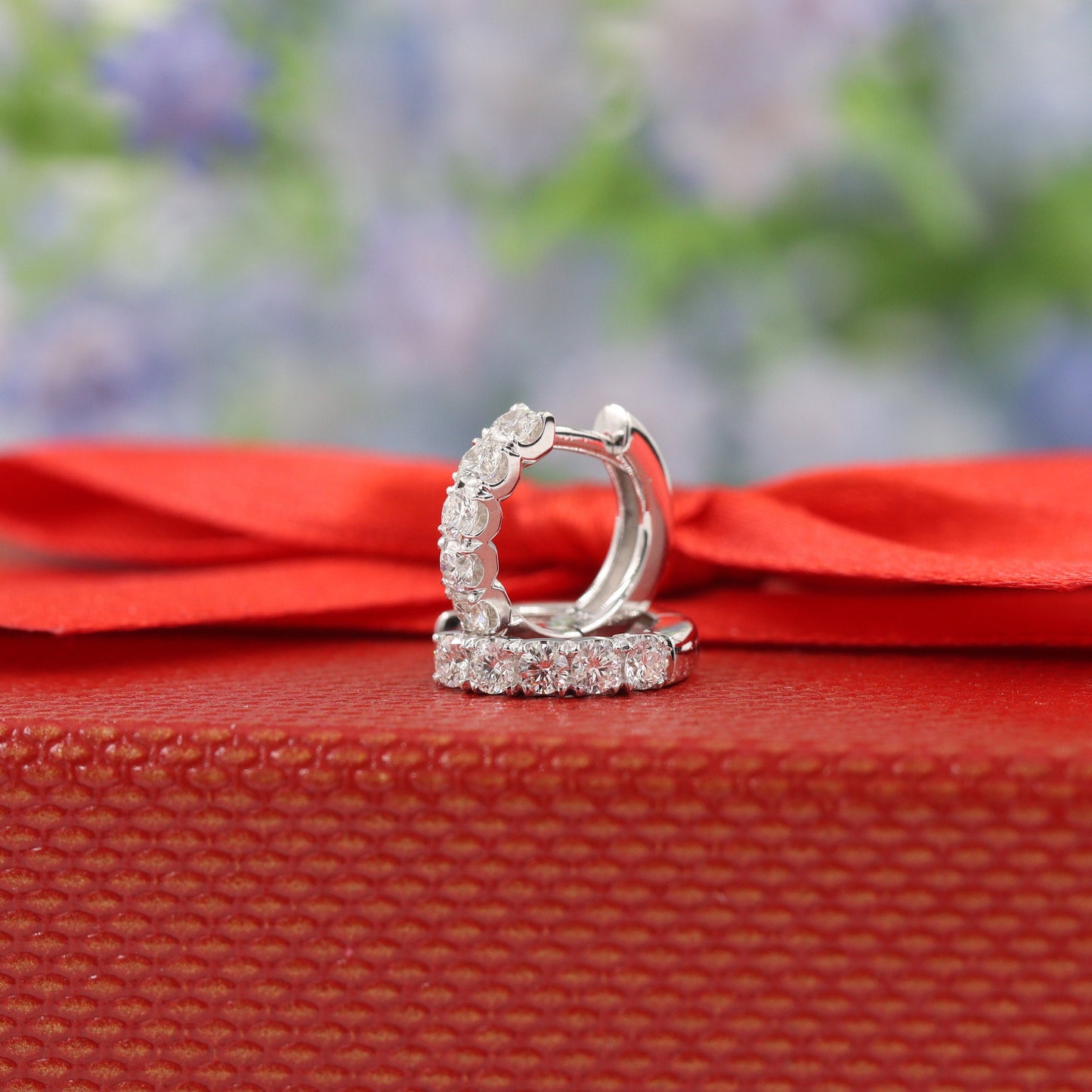Natural Diamond Diameter 12mm Earrings/ Diamond Hoop Earring/ 14K,18K gold Natural Diamond Hoop Earrings/ Anniversary gift