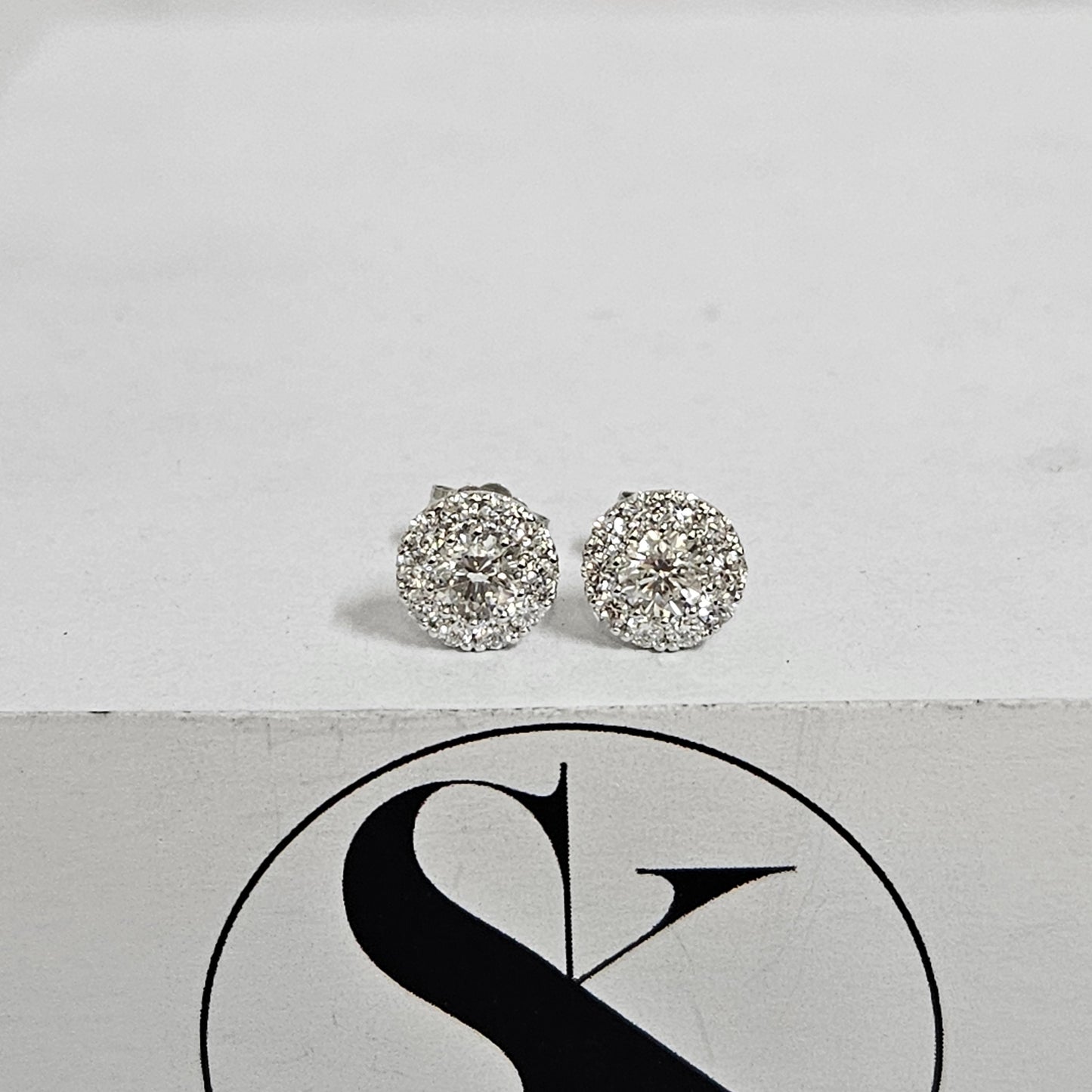 Halo Diamond Stud Earrings: 1.1ct Natural Diamond, 14K Gold