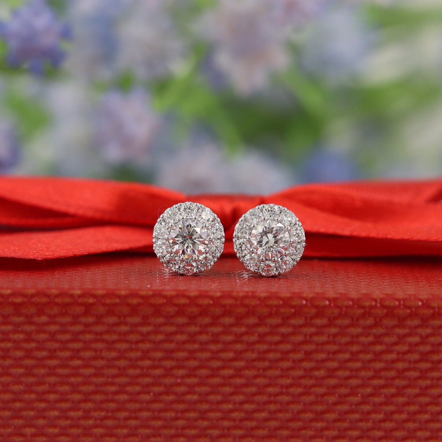 Halo Diamond Stud Earrings: 1.1ct Natural Diamond, 14K Gold