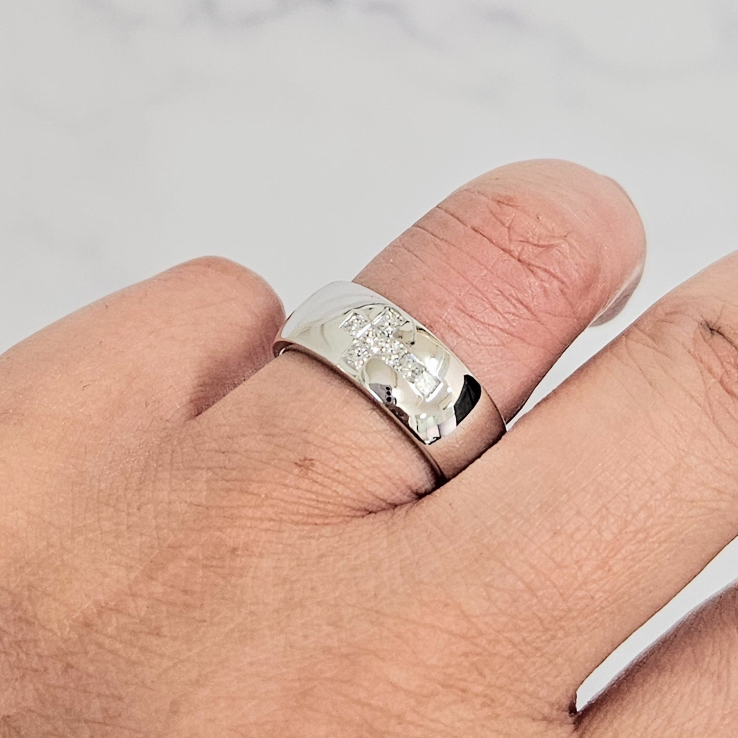 Princess Cut Natural Diamond Cross Ring: 14K Gold Religious Band - Anniversary gift