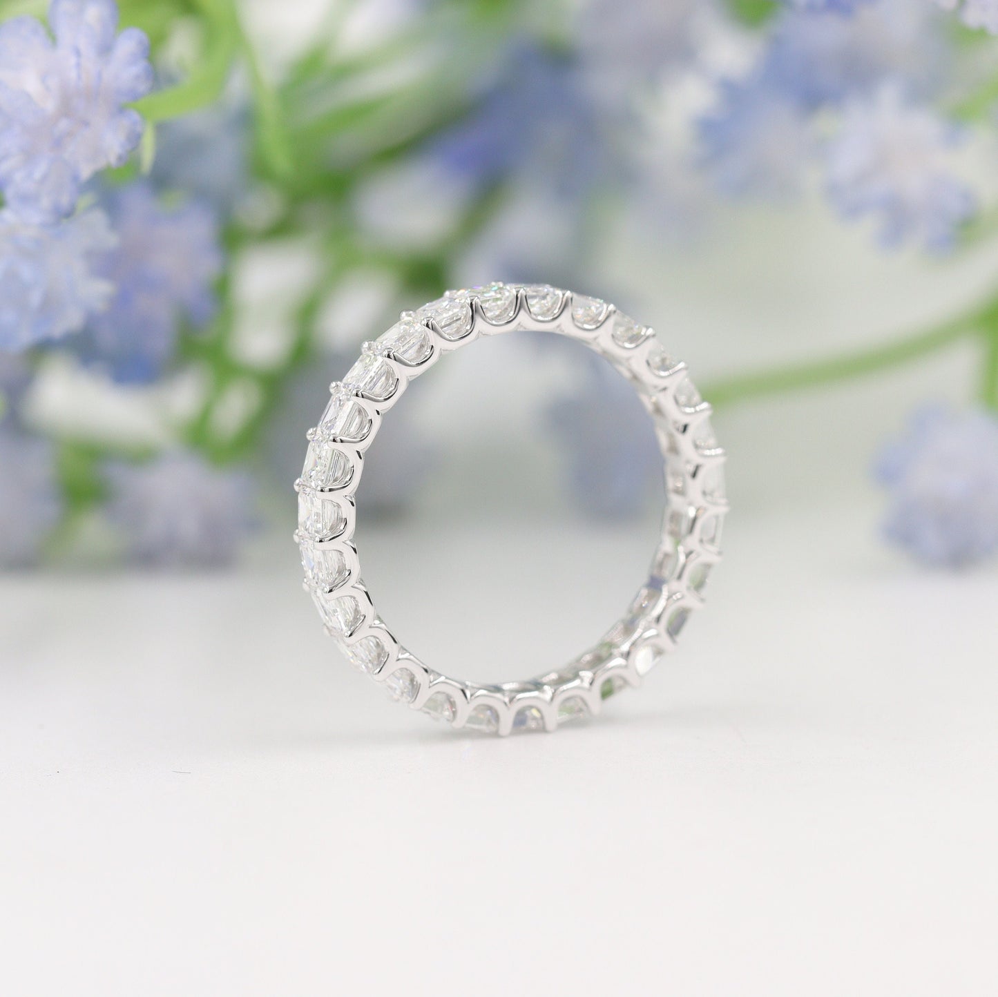 2ct Asscher Cut Natural Diamond Wedding Band: 14K Gold U Prong Ring- Anniversary Gift