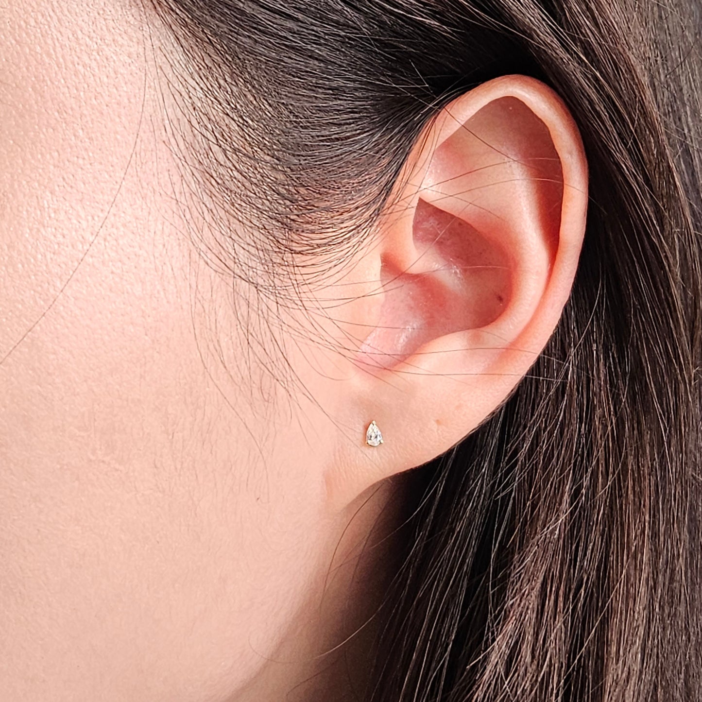 Pear Natural Diamond Stud Earrings: 14K Gold, Three Prong Solitaire Stud Earring only- Anniversary Gift