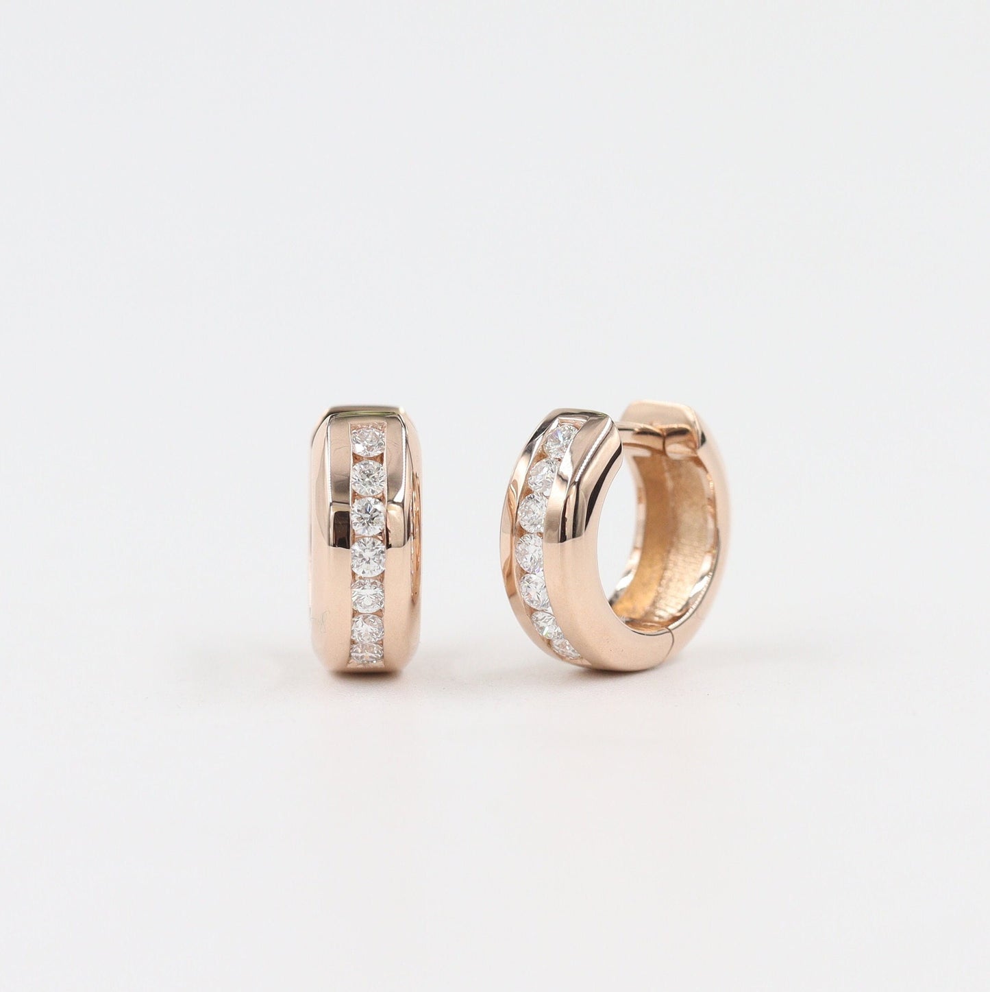 Diameter 11mm 0.24ct Natural Diamond Earrings/4.5mmWidth Hoop Earrings/Diamond Huggies / 14k Gold Diamond Huggie Hoops/ Anniversary gift