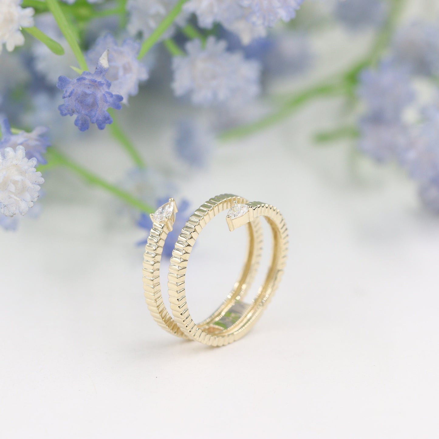 Two Pear Natural Diamonds Ring/ Diamond Ring/ Two Pear Diamond Cluster Ring/ Anniversary Gift