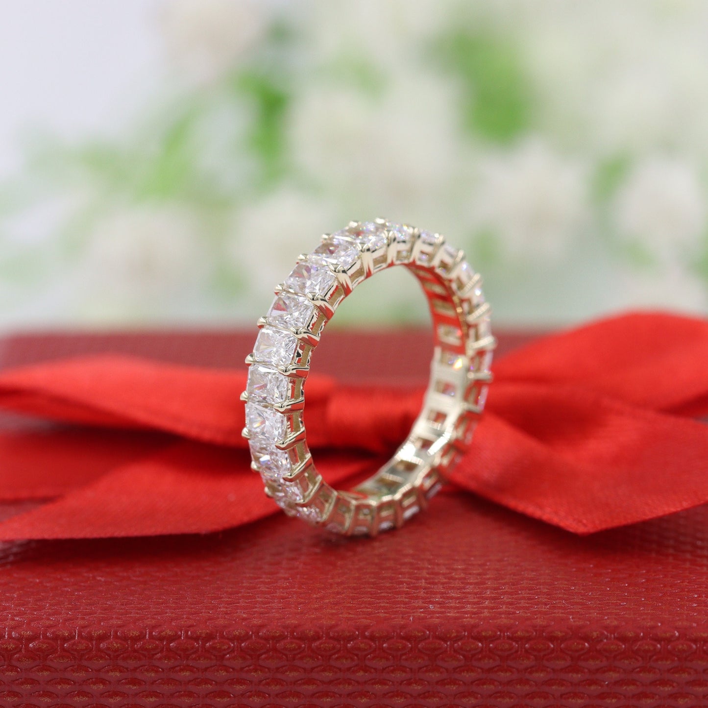 Radiant Cut Natural Diamond Eternity Band - 14K Gold Wedding Ring