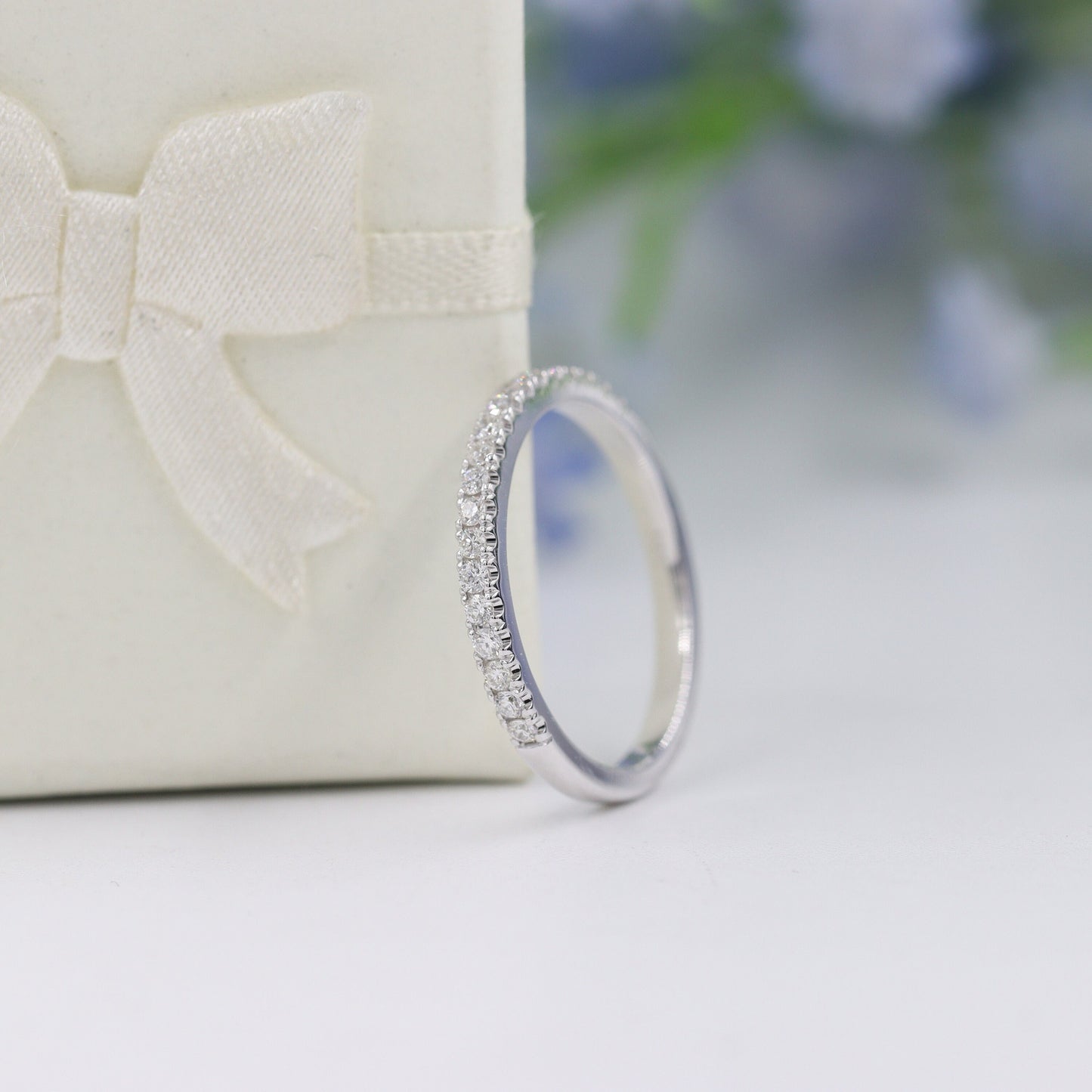 14K Gold Natural Diamond Wedding Band: Half Eternity Stackable Diamond Wedding 1.7mm Band - Anniversary gift