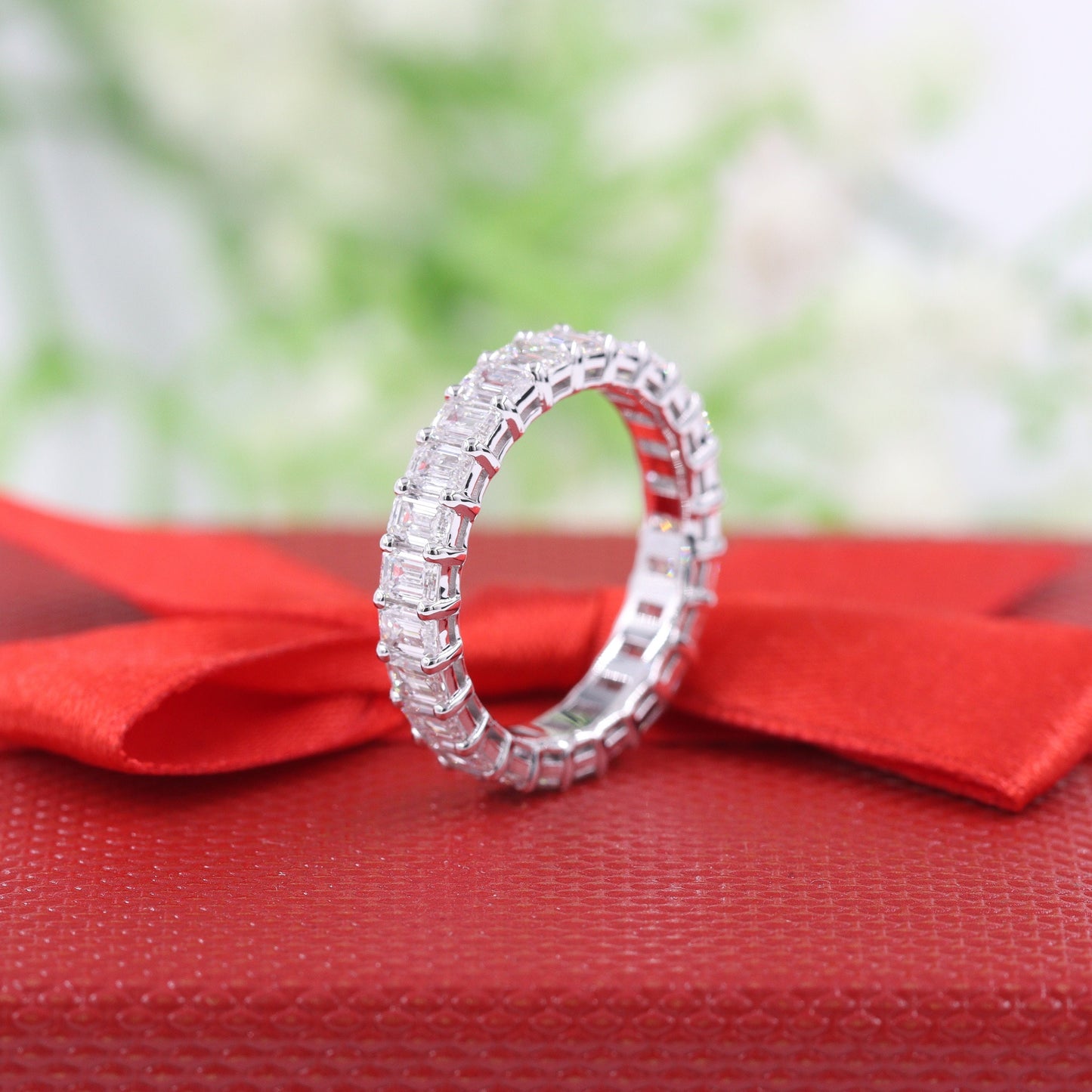 3.8ct Emerald Cut Natural Diamond Wedding Ring: 14K Gold Double Wire Band - Anniversary gift