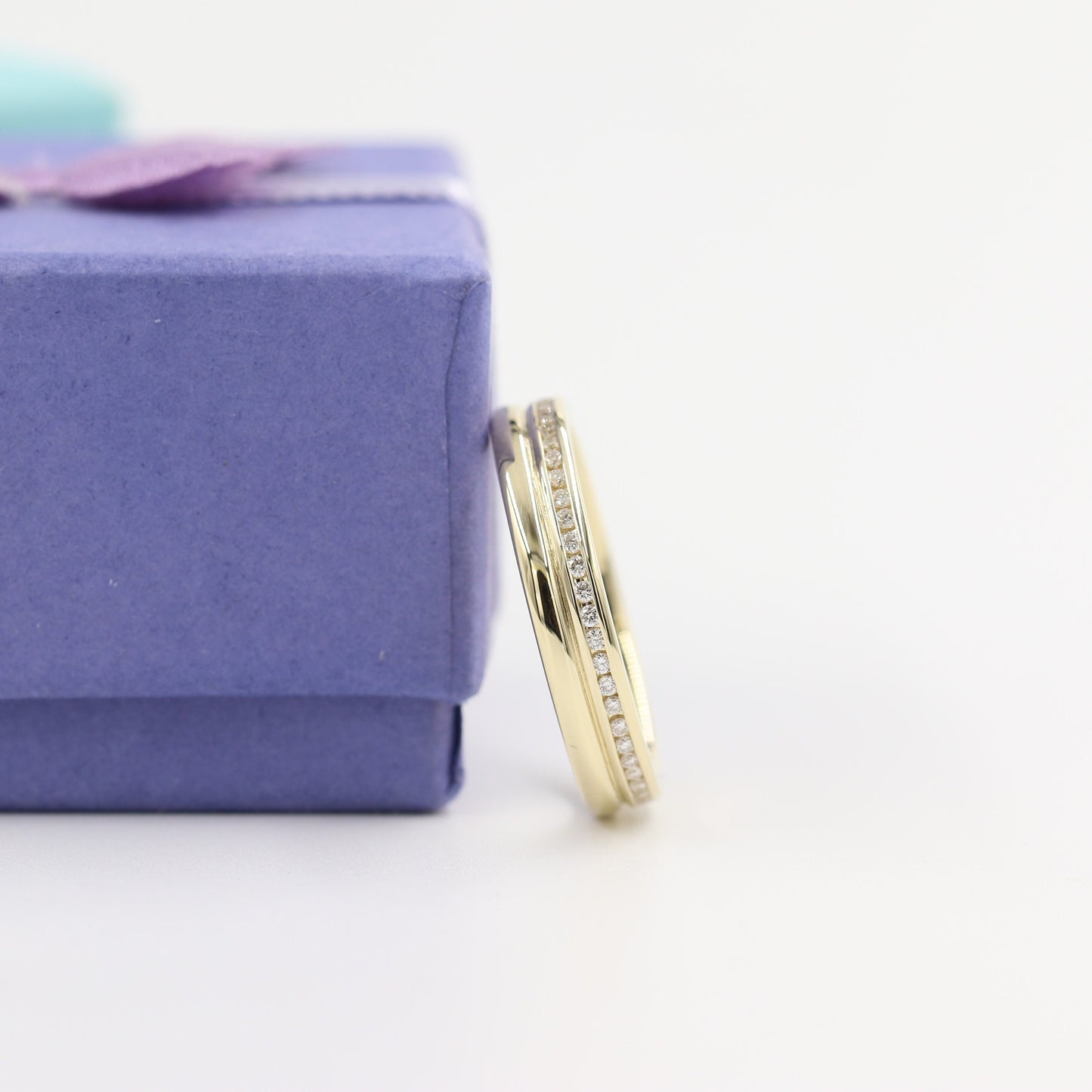 14K Gold Round Diamond Wedding Band: Full Eternity Channel Diamond Ring