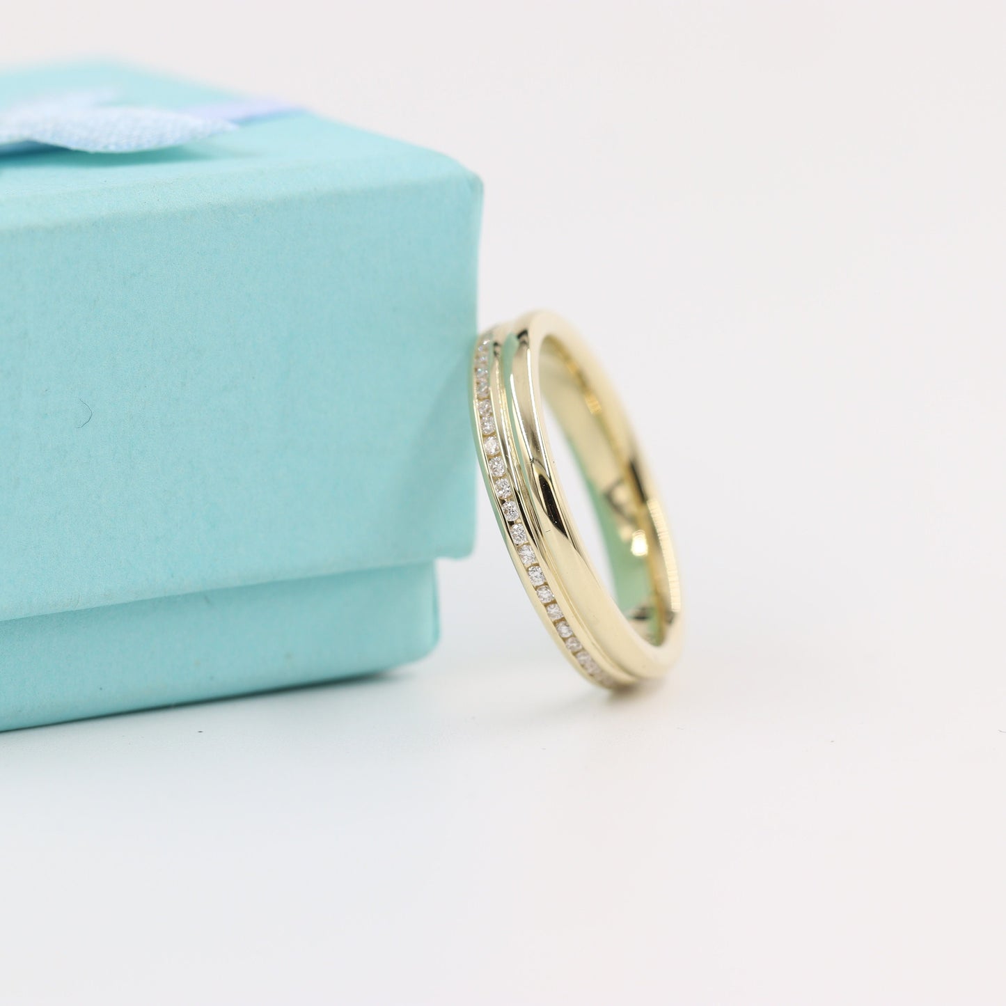14K Gold Round Diamond Wedding Band: Full Eternity Channel Diamond Ring