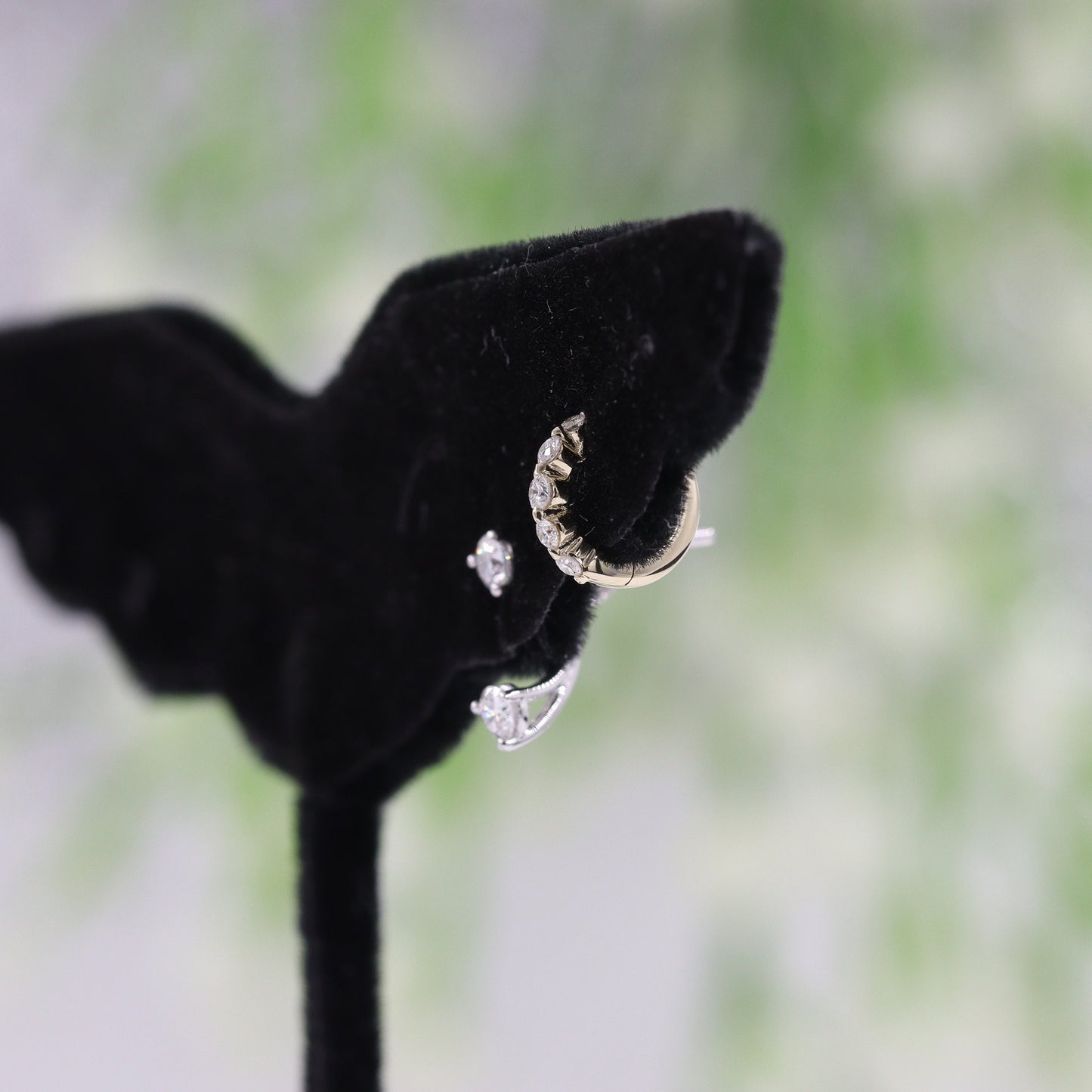 14K Gold Natural Diamond small Hoop Earring: Single Prong Cartilage Earring