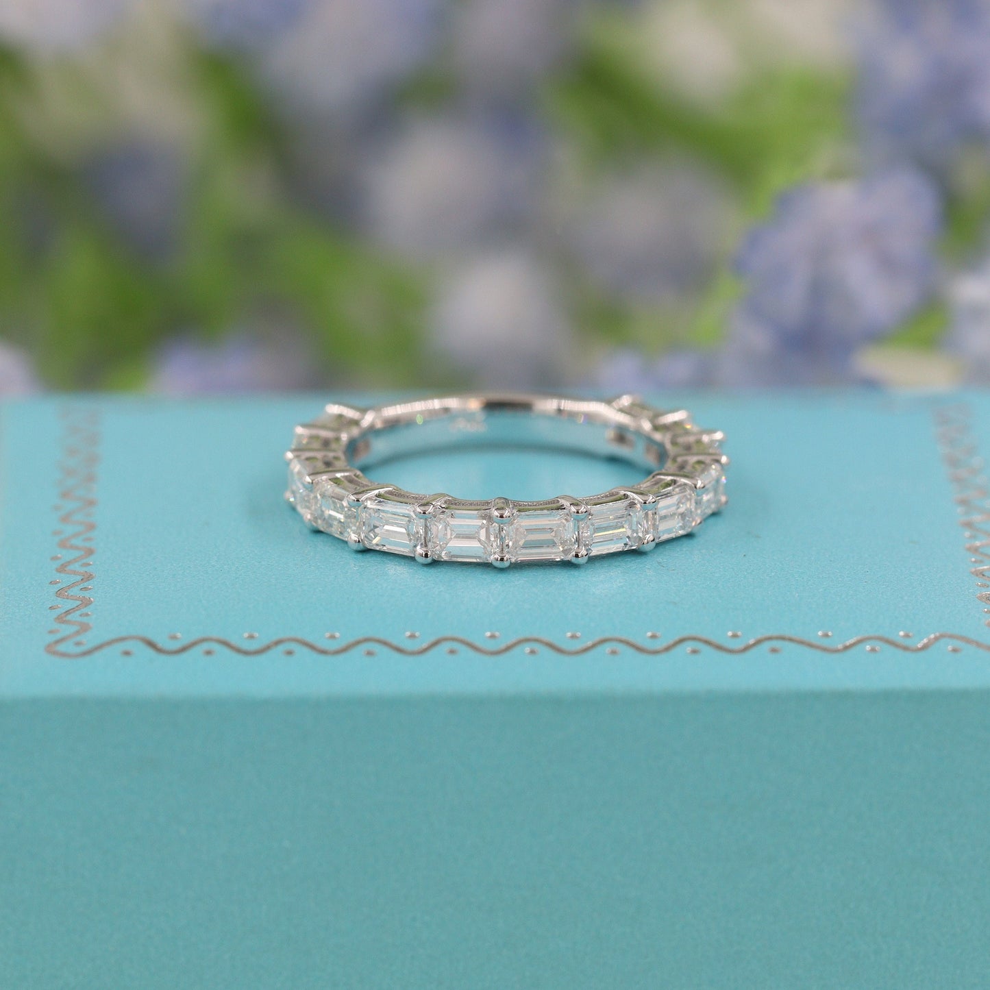 1.7ct Emerald Cut  Natural Diamond Eternity Band - 14K Gold ,18K Gold, Platinum Diamond Ring - Anniversary gift